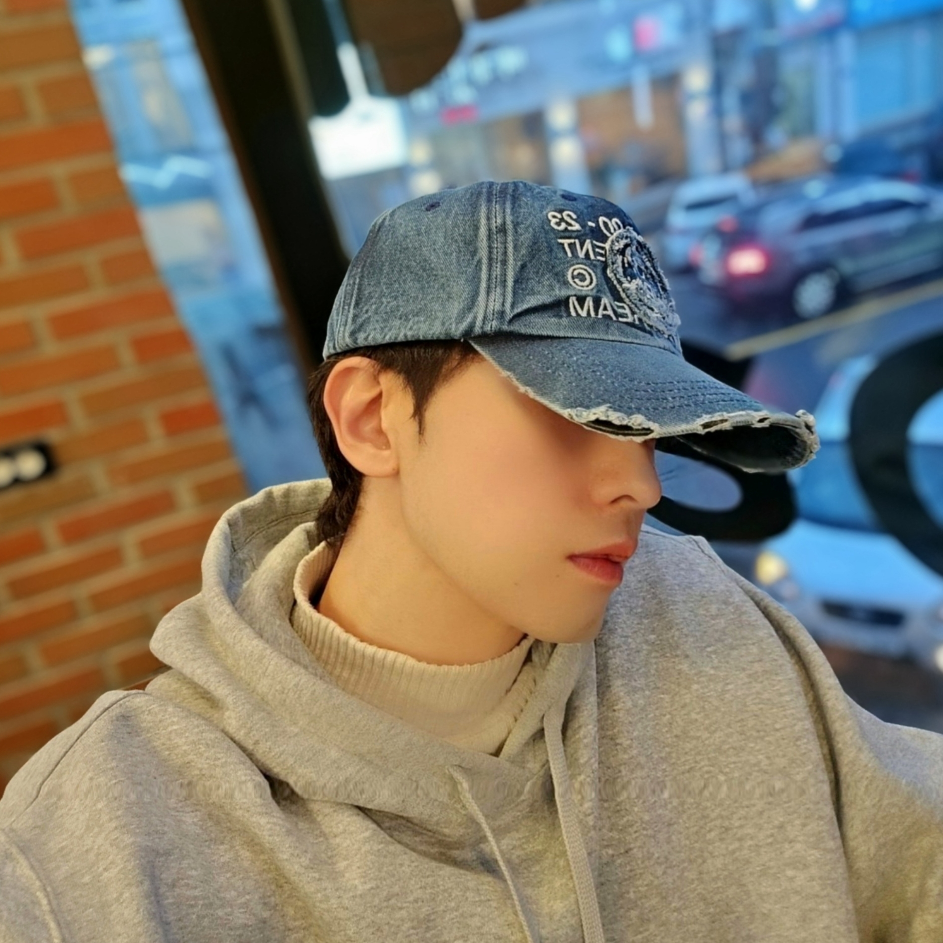 Millo Archive Core Denim Ball Cap Washed Blue, Nike NSW Club Fleece Pullover Hoodie Dark Grey Heather - Asia 착용 스타일 - 5
