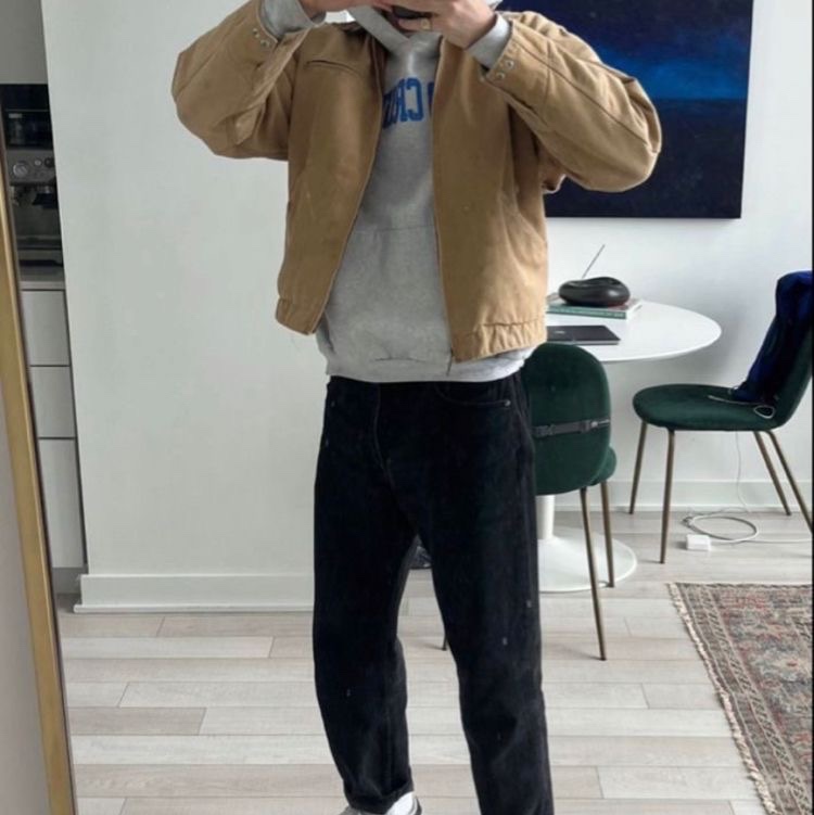 Carhartt WIP Organic Cotton Dearborn Canvas OG Detroit Jacket Dusty Hamilton Brown Aged Canvas - Winter 착용 스타일 - 2