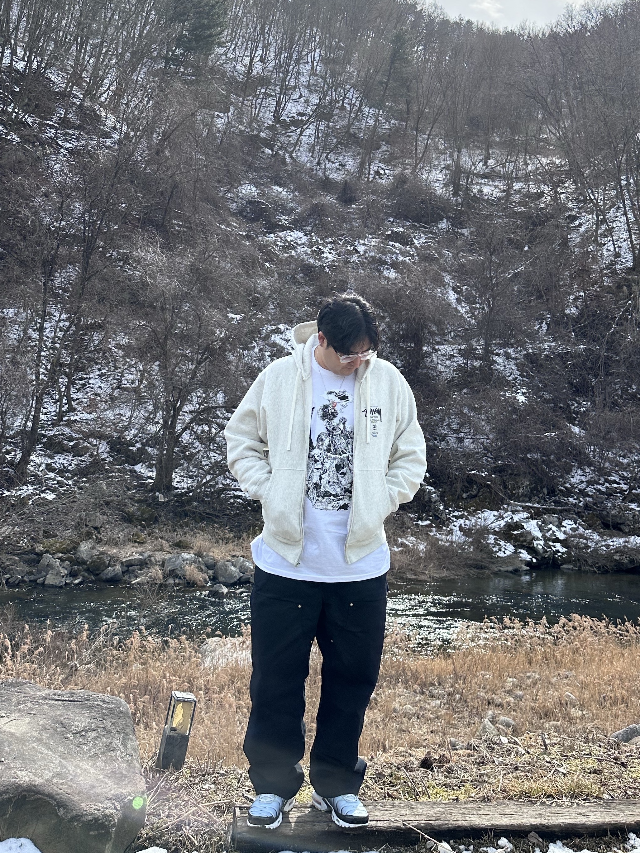 Gentle Monster x Maison Margiela MM011 Clear Black Gradient, Stussy World Tour Zip Hoodie Ash Heather 2022 착용 스타일 - 1