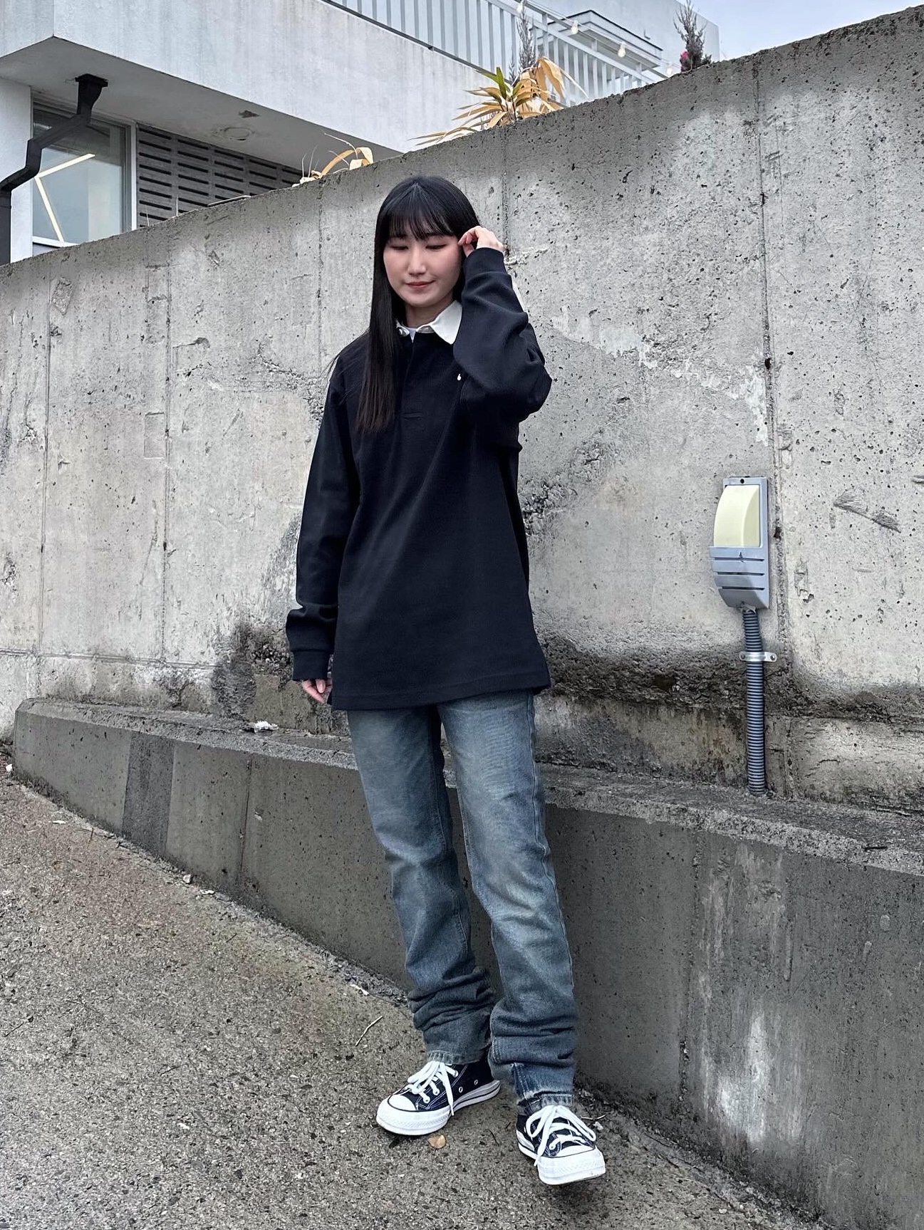 Nike Solo Swoosh Rugby Top Black - Asia, Converse x Stussy Chuck 70 High Black 착용 스타일 - 1