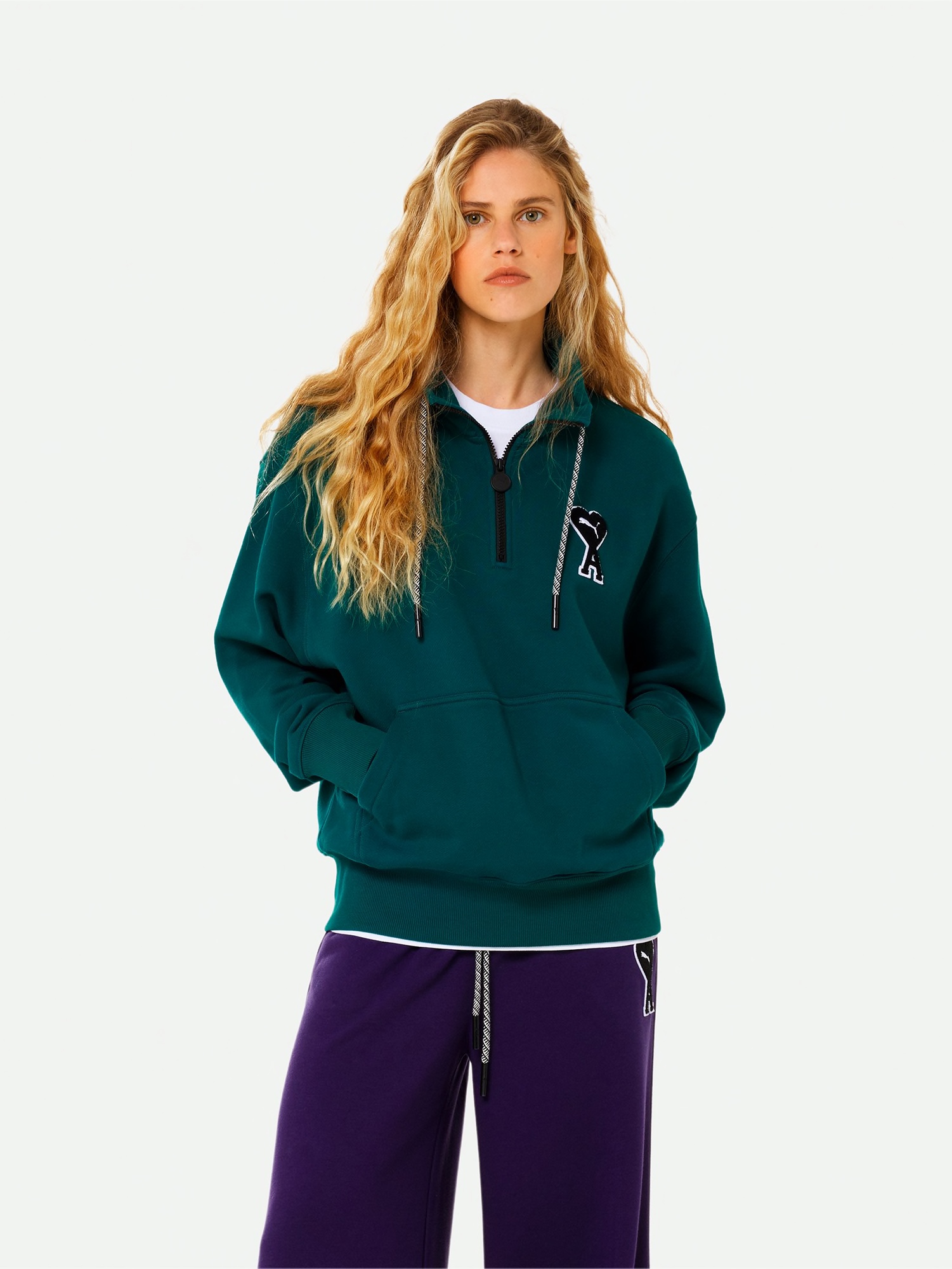 Puma x AMI Half-Zip Sweatshirt Varsity Green 착용 스타일 - 1