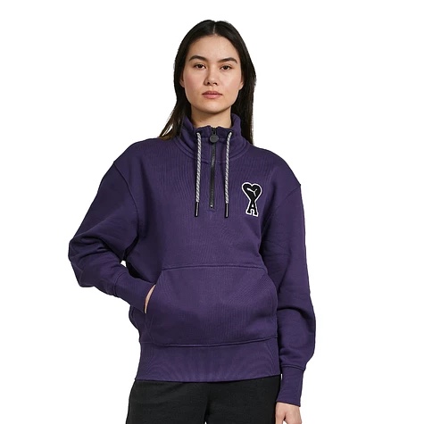 Puma x AMI Half-Zip Sweatshirt Deep Plum 착용 스타일 - 2