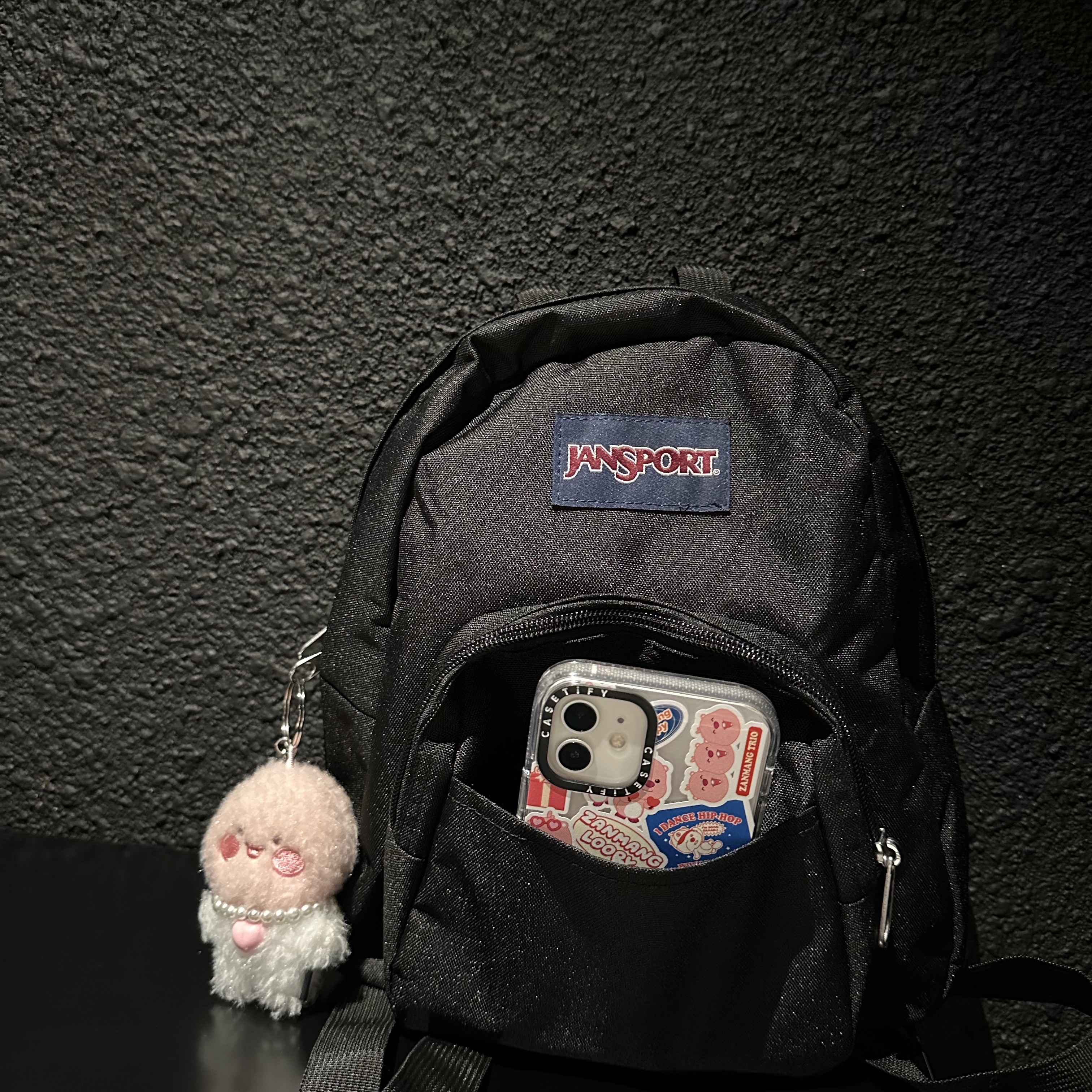 Jansport Half Pint Mini Backpack Black, Casetify x Zanmang Loopy Face iPhone Case Clear Black 착용 스타일