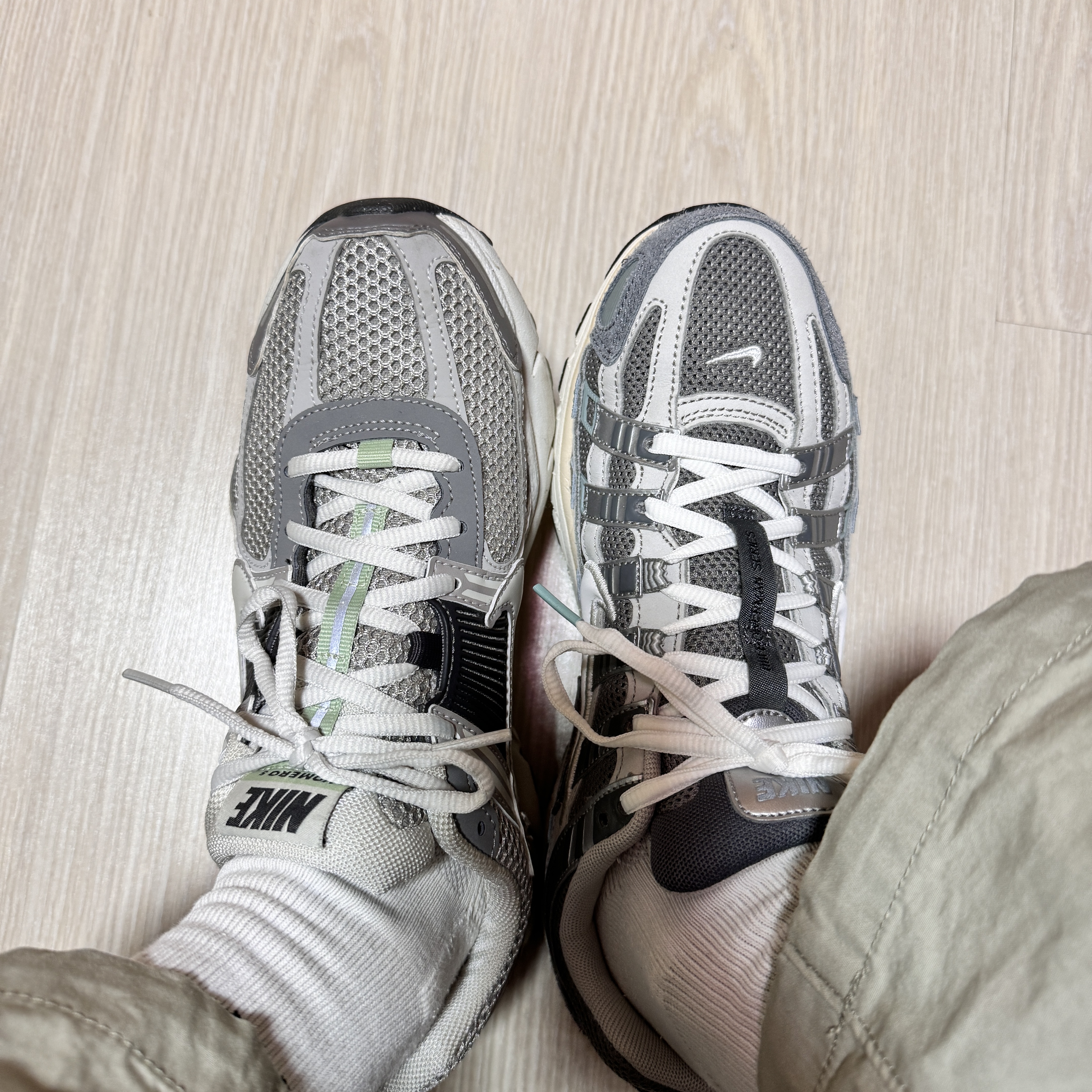 Nike P-6000 Flat Pewter Light Iron Ore, (W) Nike Zoom Vomero 5 Cobblestone and Flat Pewter 착용 스타일 - 4
