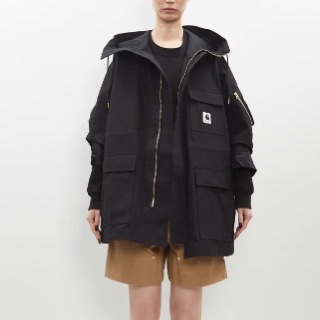 Sacai x Carhartt WIP Duck x Nylon Twill Coat Black 착용 스타일