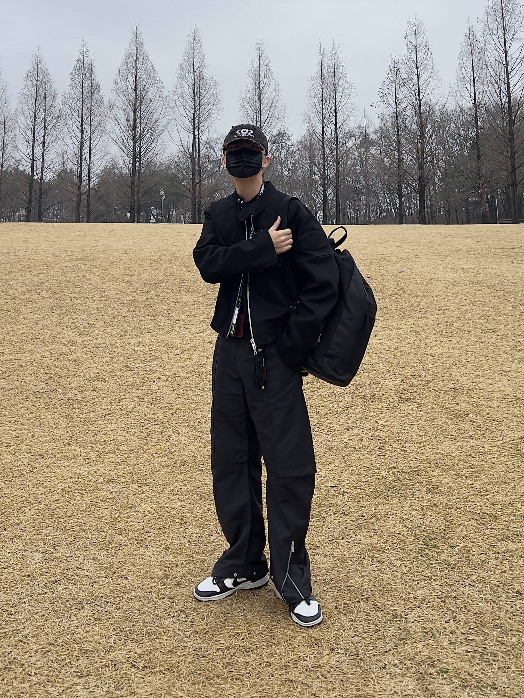 Nike Dunk Low Retro Black, Civision by CSC Vison Destroyed Cap Washed Black 착용 스타일