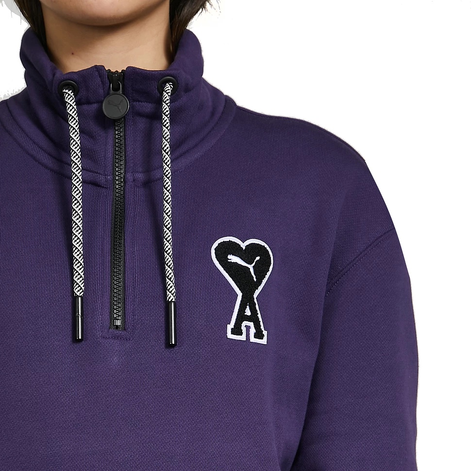 Puma x AMI Half-Zip Sweatshirt Deep Plum 착용 스타일 - 1