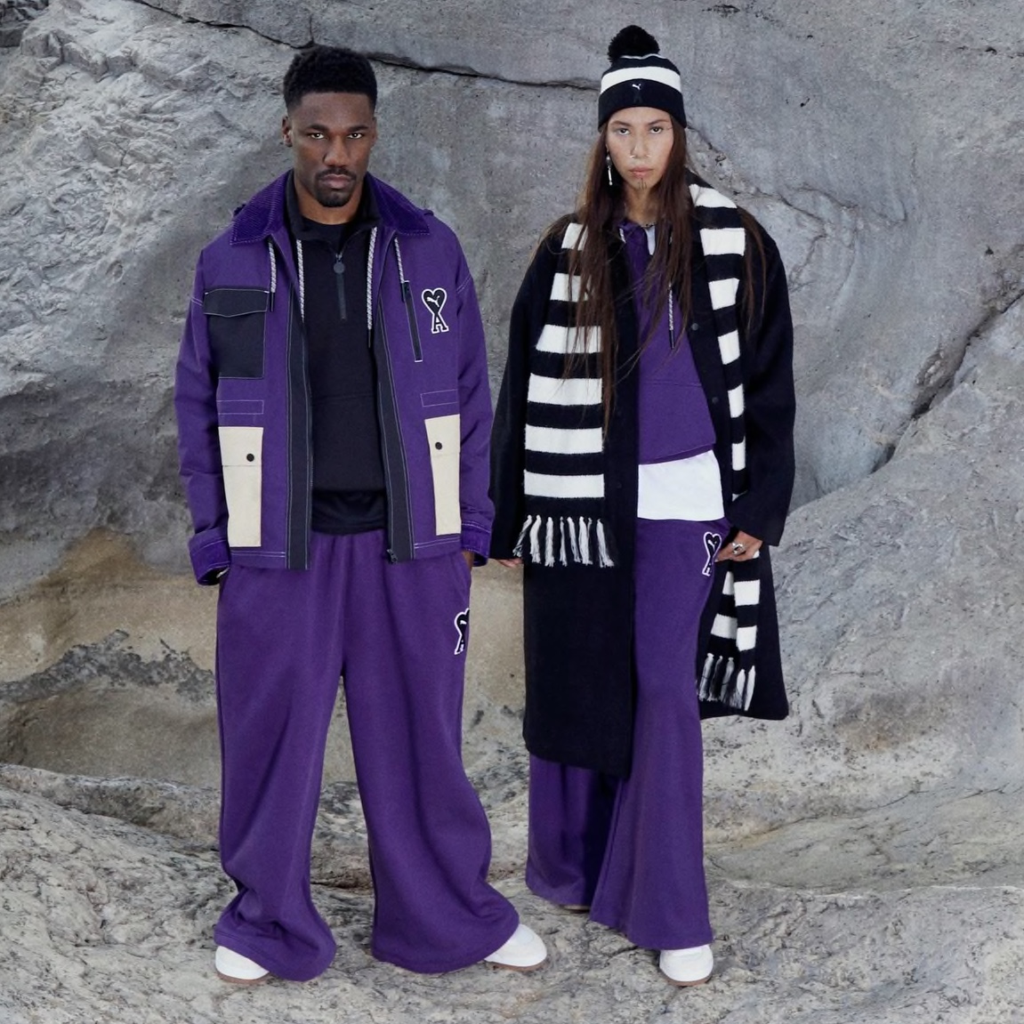 Puma x AMI Half-Zip Sweatshirt Deep Plum 착용 스타일 - 3