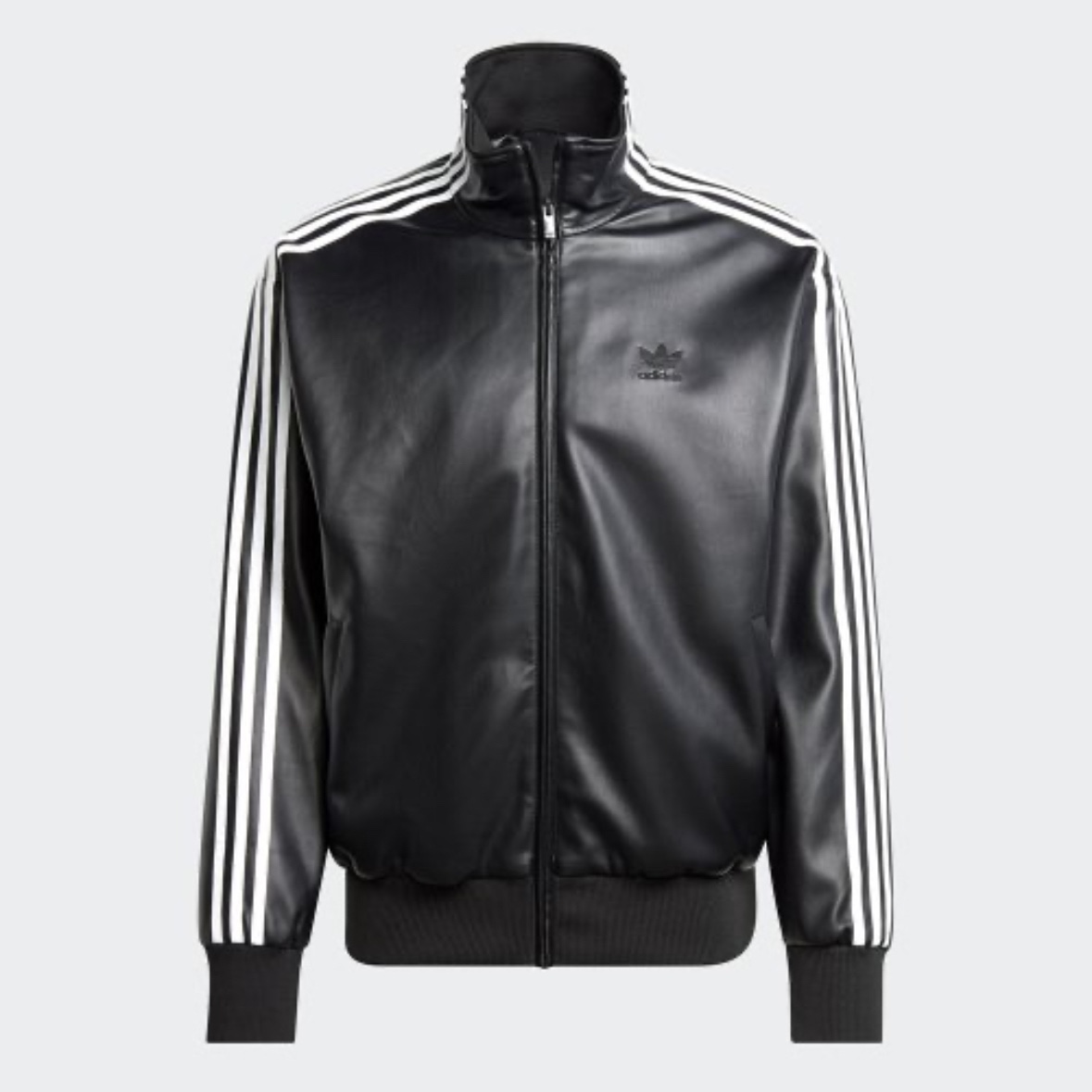 Adidas Faux Leather Adicolor 3S Loose Firebird Tracksuit Jacket Black - KR Sizing 착용 스타일