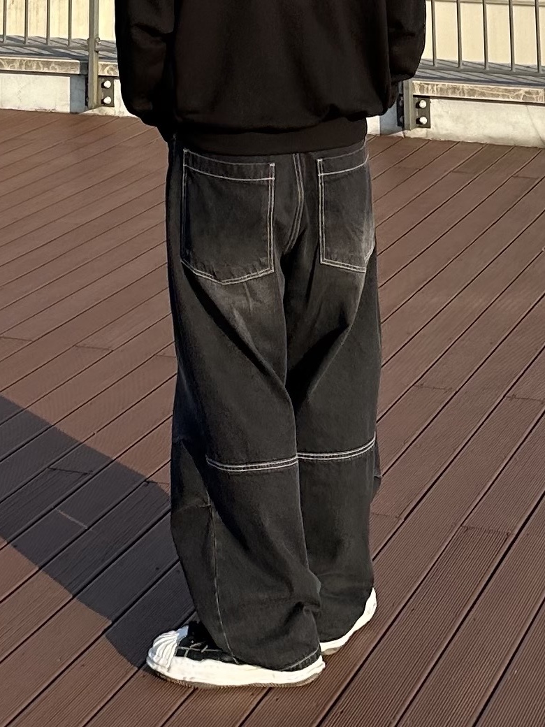 Maison Mihara Yasuhiro Blakey OG Sole Canvas Low-top Sneakers Black White, Maison Mihara Yasuhiro Blakey OG Sole Leather Low-top Sneakers Black 착용 스타일 - 4