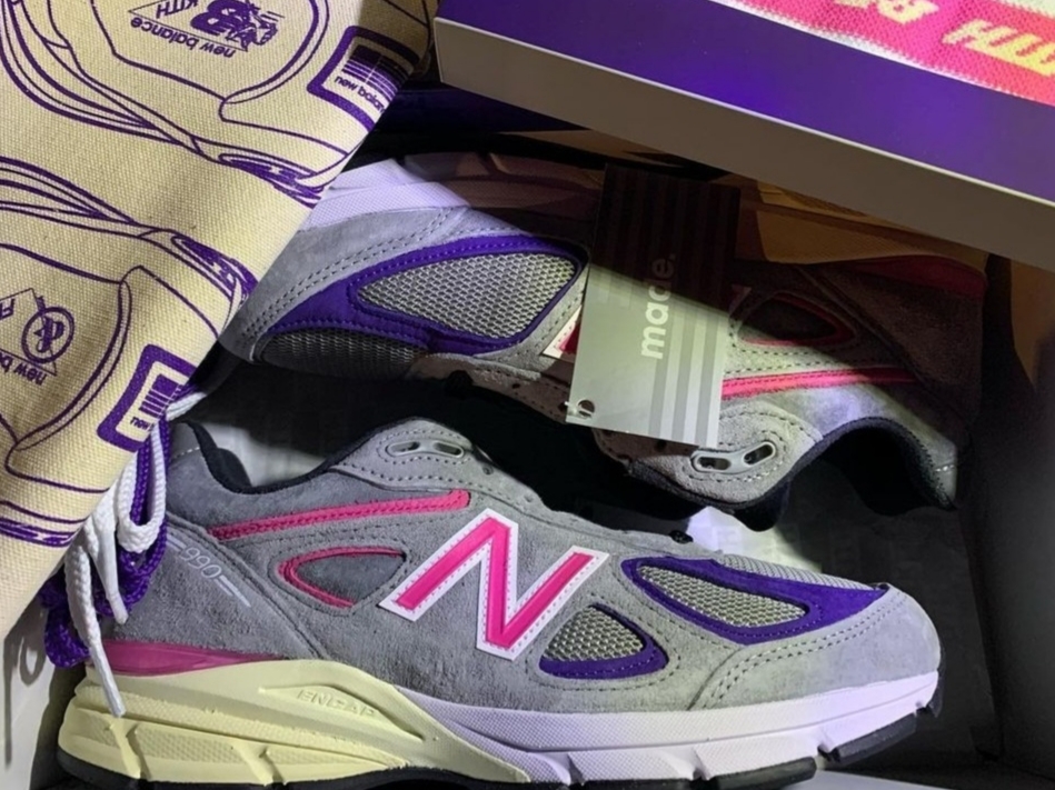 New Balance x Kith x United Arrows & Sons 990v4 Made in USA Grey Pink 착용 스타일
