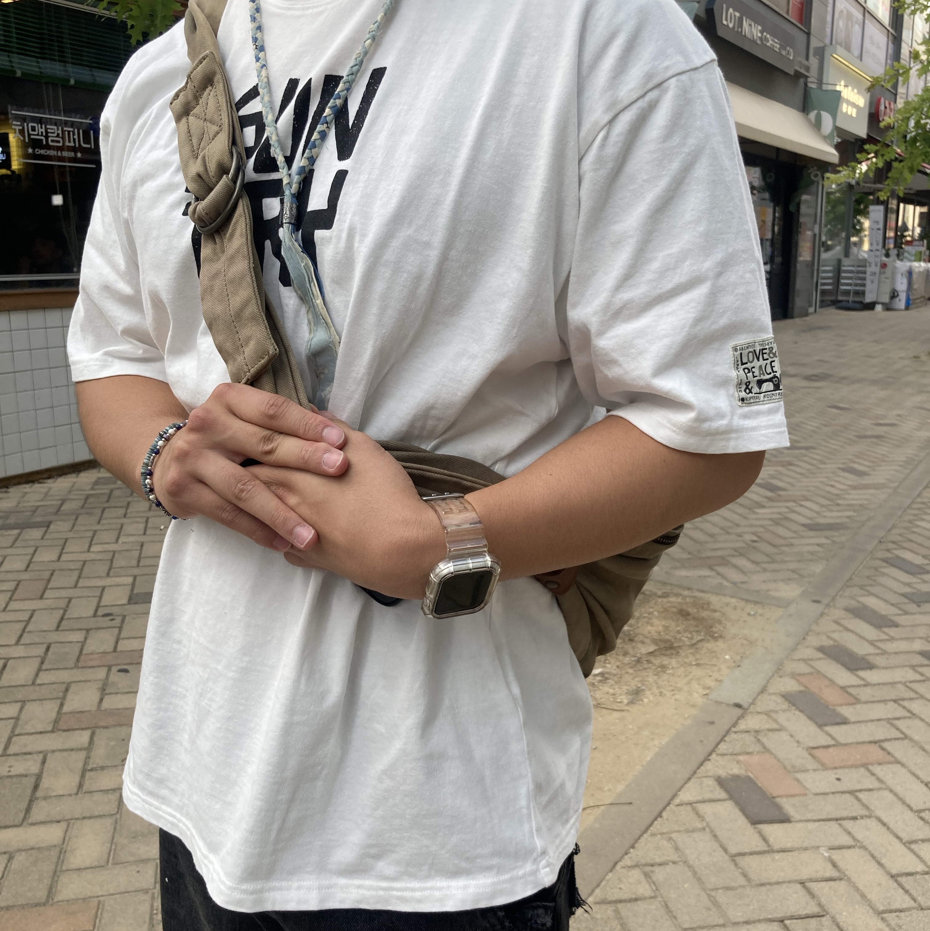Kapital Rookie Crew T-Shirt Kountry Patch Black, Zara x Ader Error Slit Jeans Black 착용 스타일 - 1