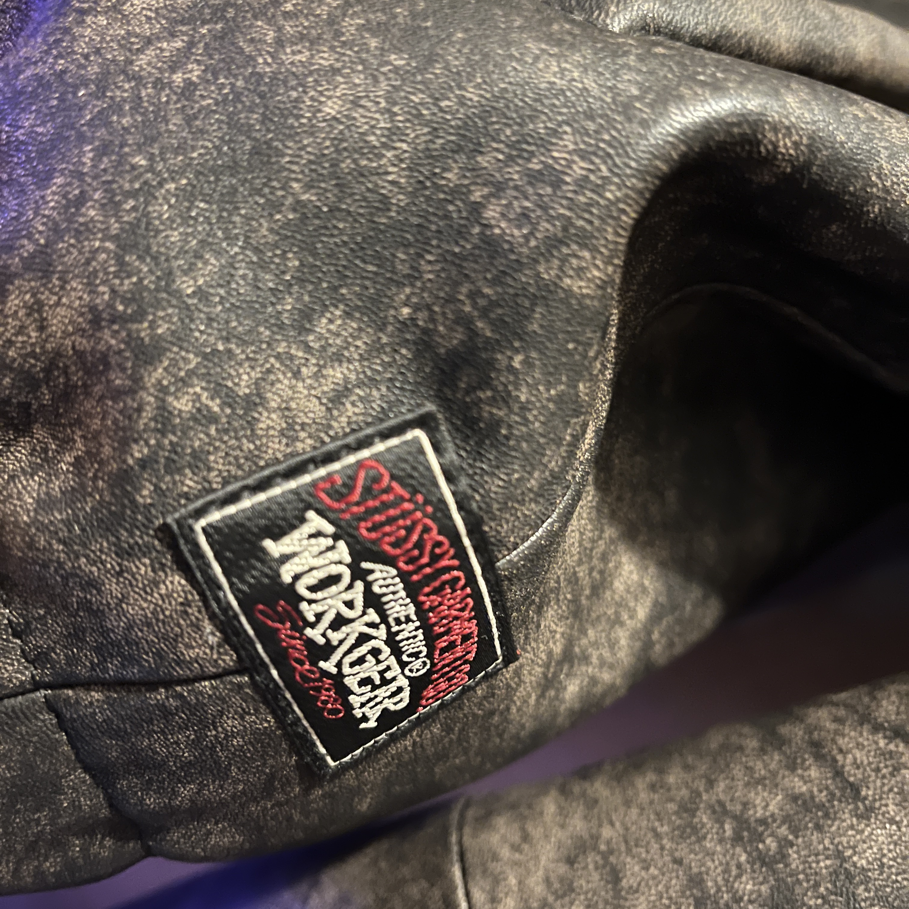 Stussy Stonewash Leather Work Jacket Washed Black 착용 스타일 - 1