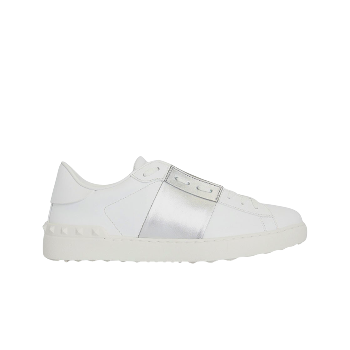 WY2S0830FLR857 Valentino Rockstud Open Sneakers With Silver Band White