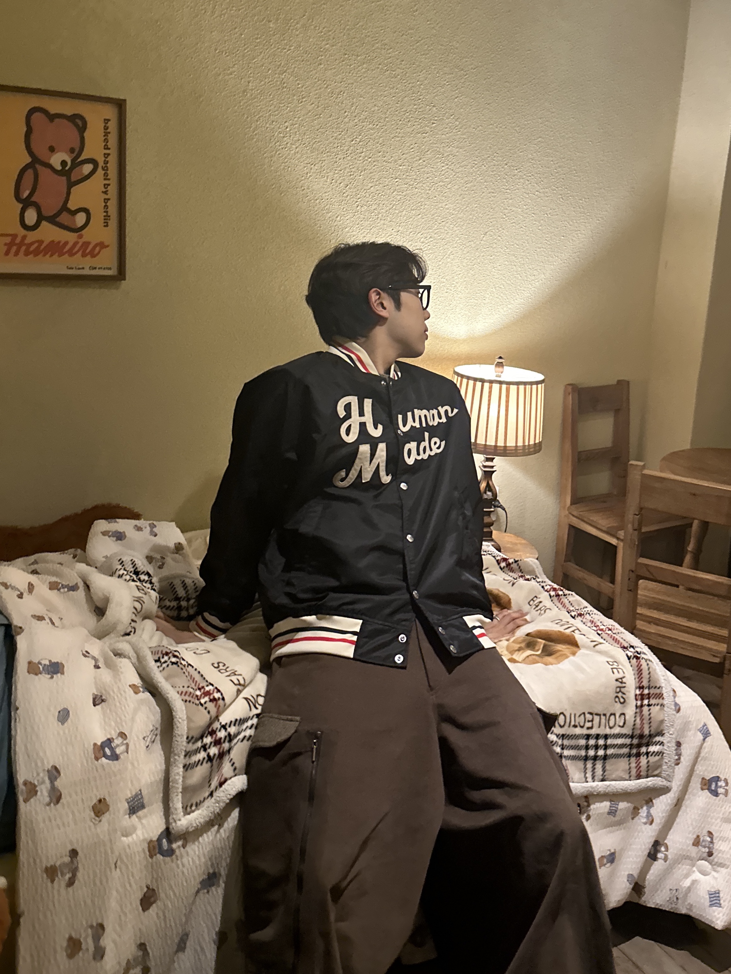 Human Made Nylon Stadium Jacket Black 착용 스타일 - 2