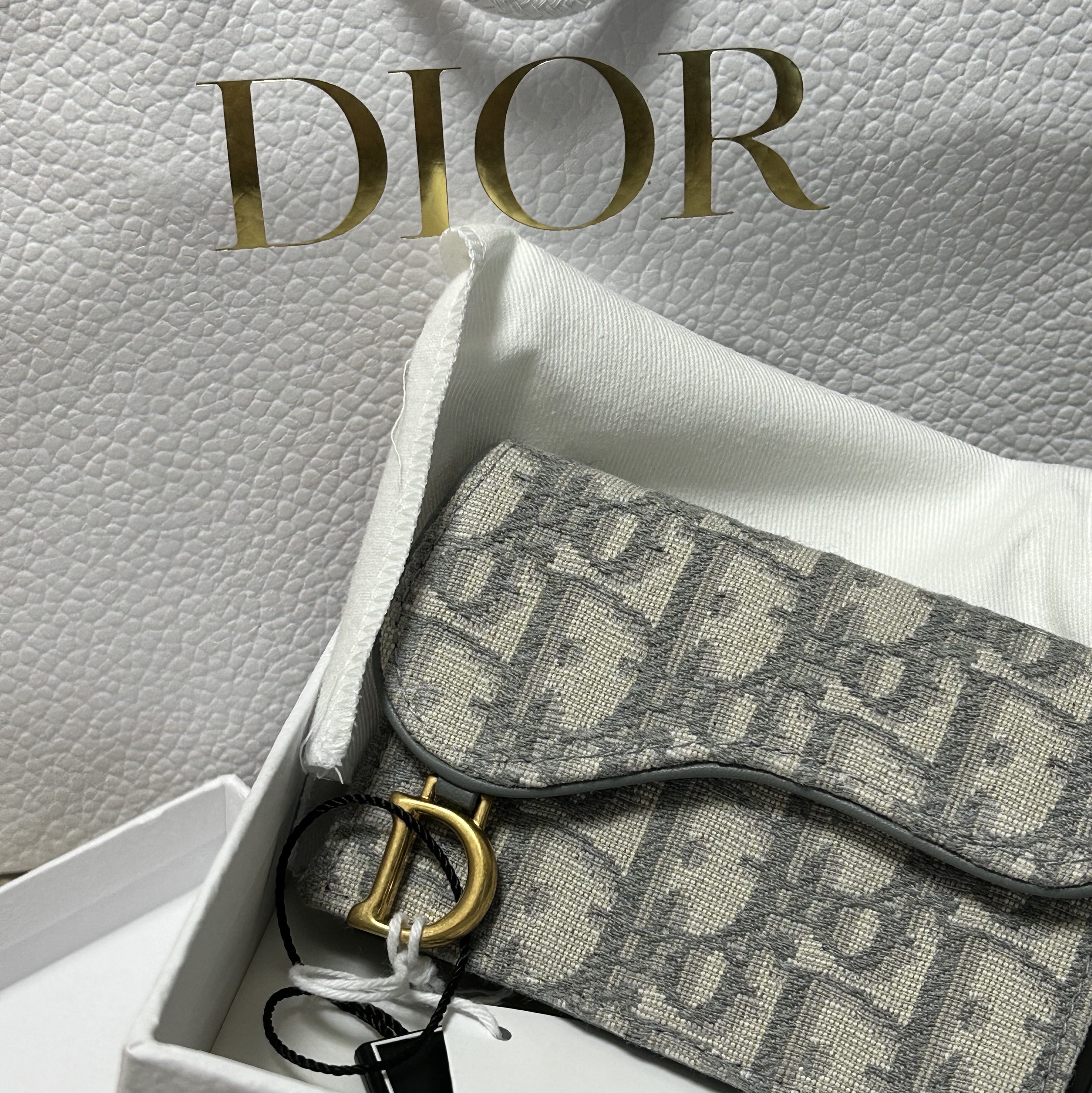 Dior Saddle Flap Card Holder Grey Dior Oblique Jacquard 착용 스타일