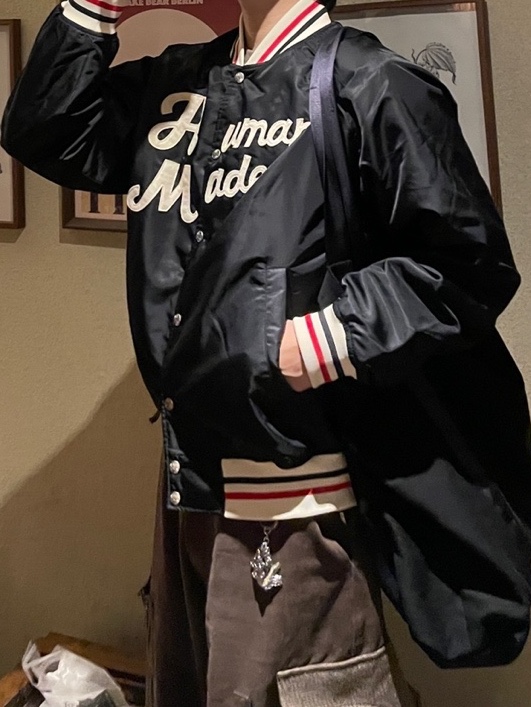 Human Made Nylon Stadium Jacket Black 착용 스타일 - 4