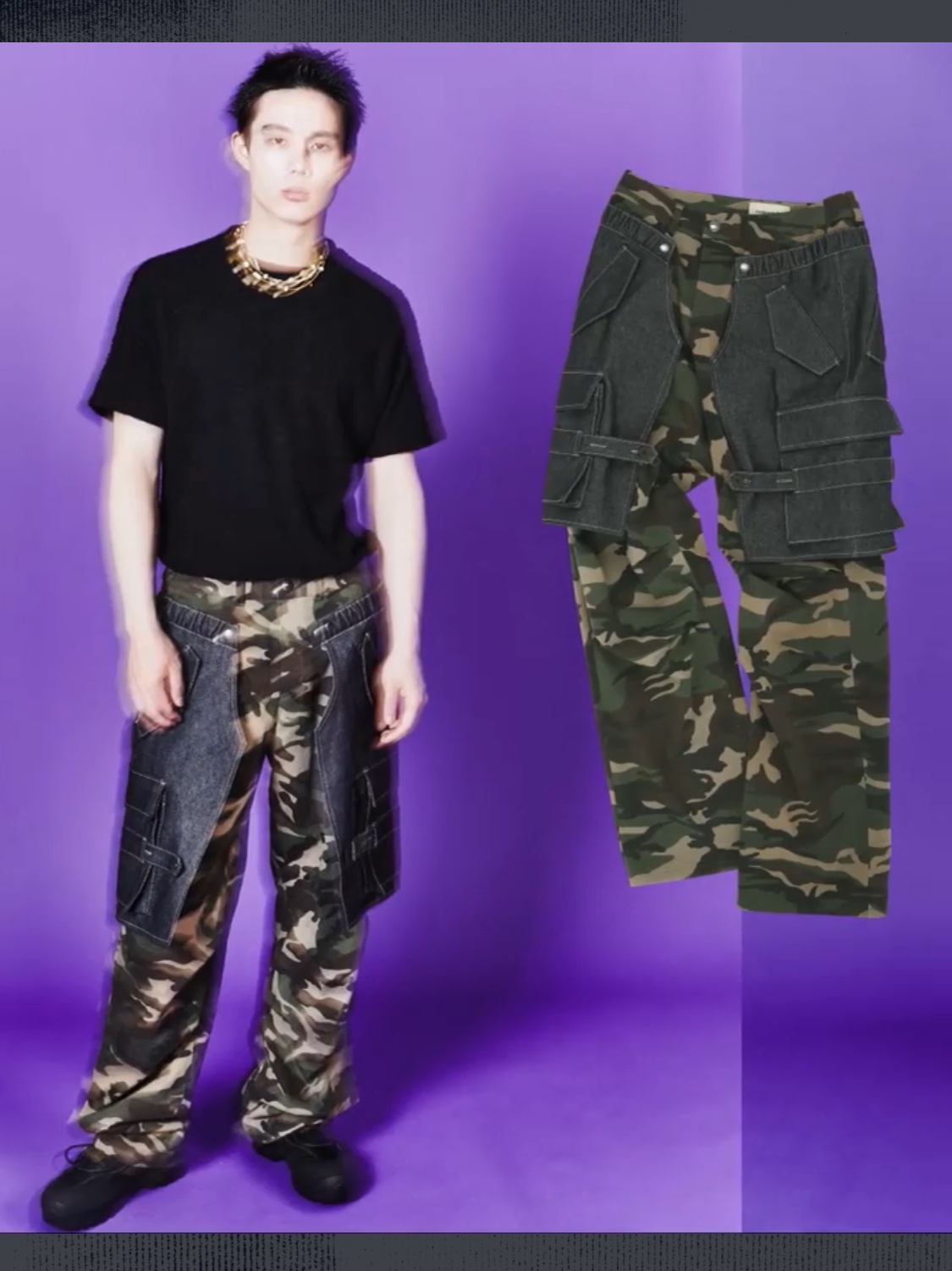 [KREAM 단독] ADSB Andersson Bell Raptor Layered Cargo Pants Indigo Green 착용 스타일 - 4