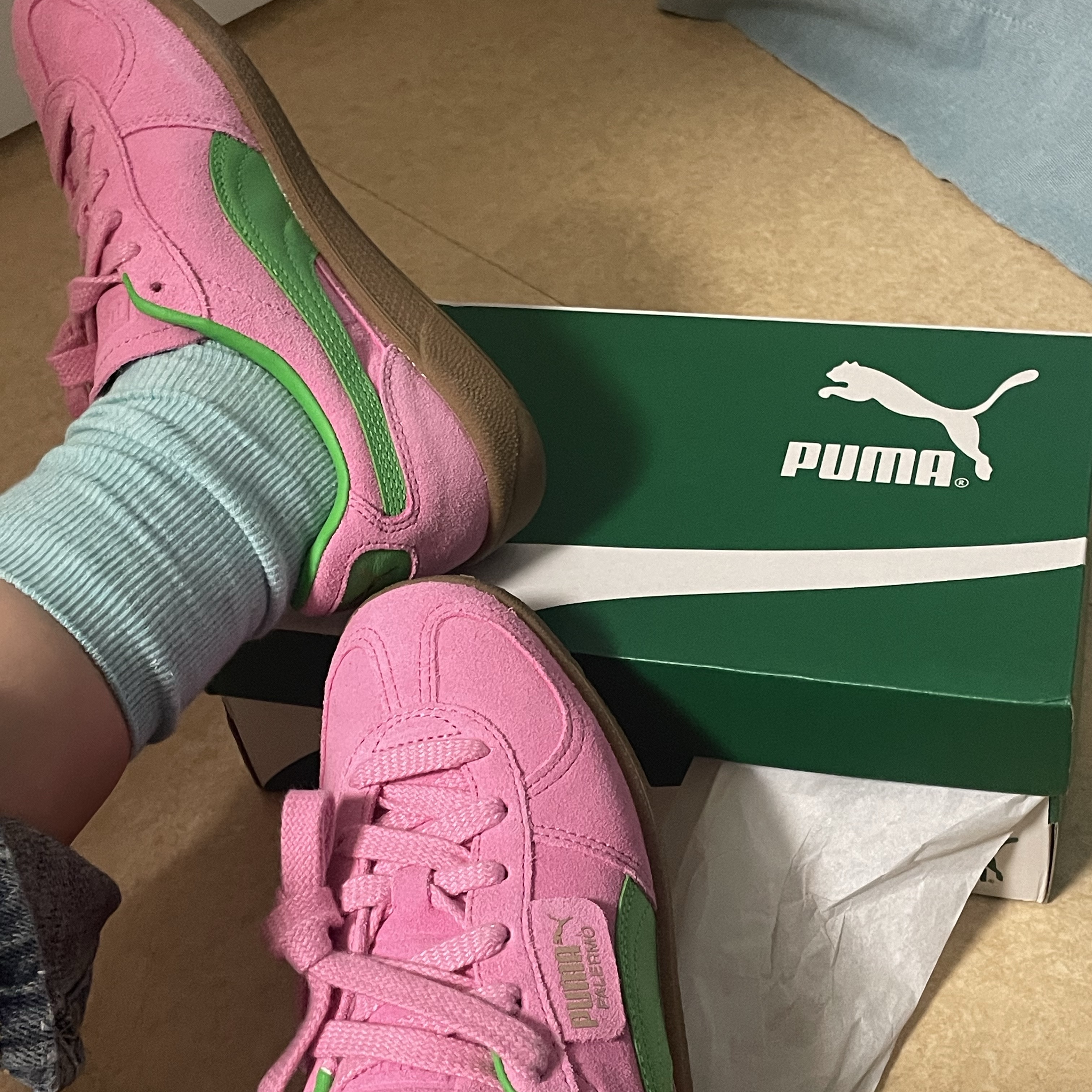 Puma Palermo Special Pink Delight Green 착용 스타일 - 2