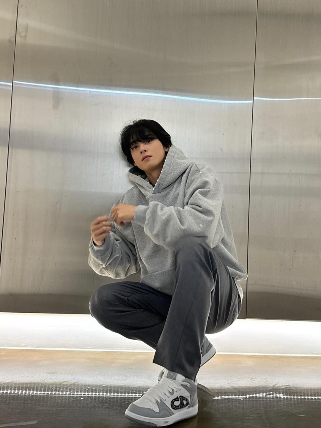 Supreme Collegiate Hooded Sweatshirt Heather Grey - 24SS, Safarispot Naturalis Hoodie Zip up Gray 착용 스타일 - 2