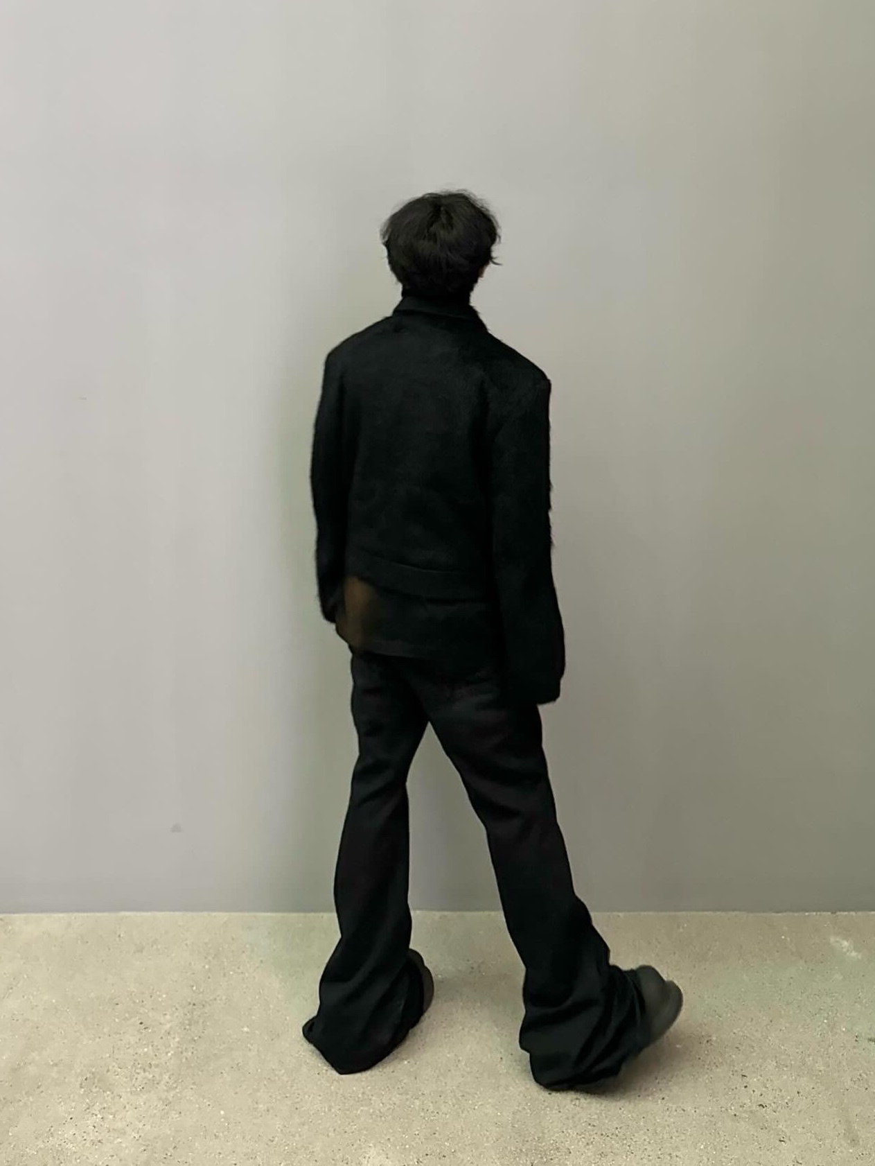OMO Flared Cuffs Mohair Jacket Black, Balenciaga Steroid Derby Black 착용 스타일 - 5