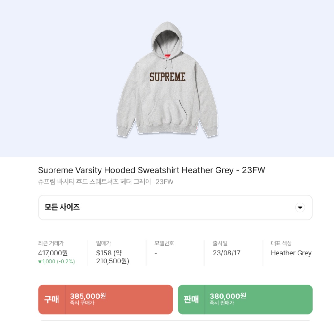 Supreme Varsity Hooded Sweatshirt Heather Grey - 23FW 착용 스타일 - 2