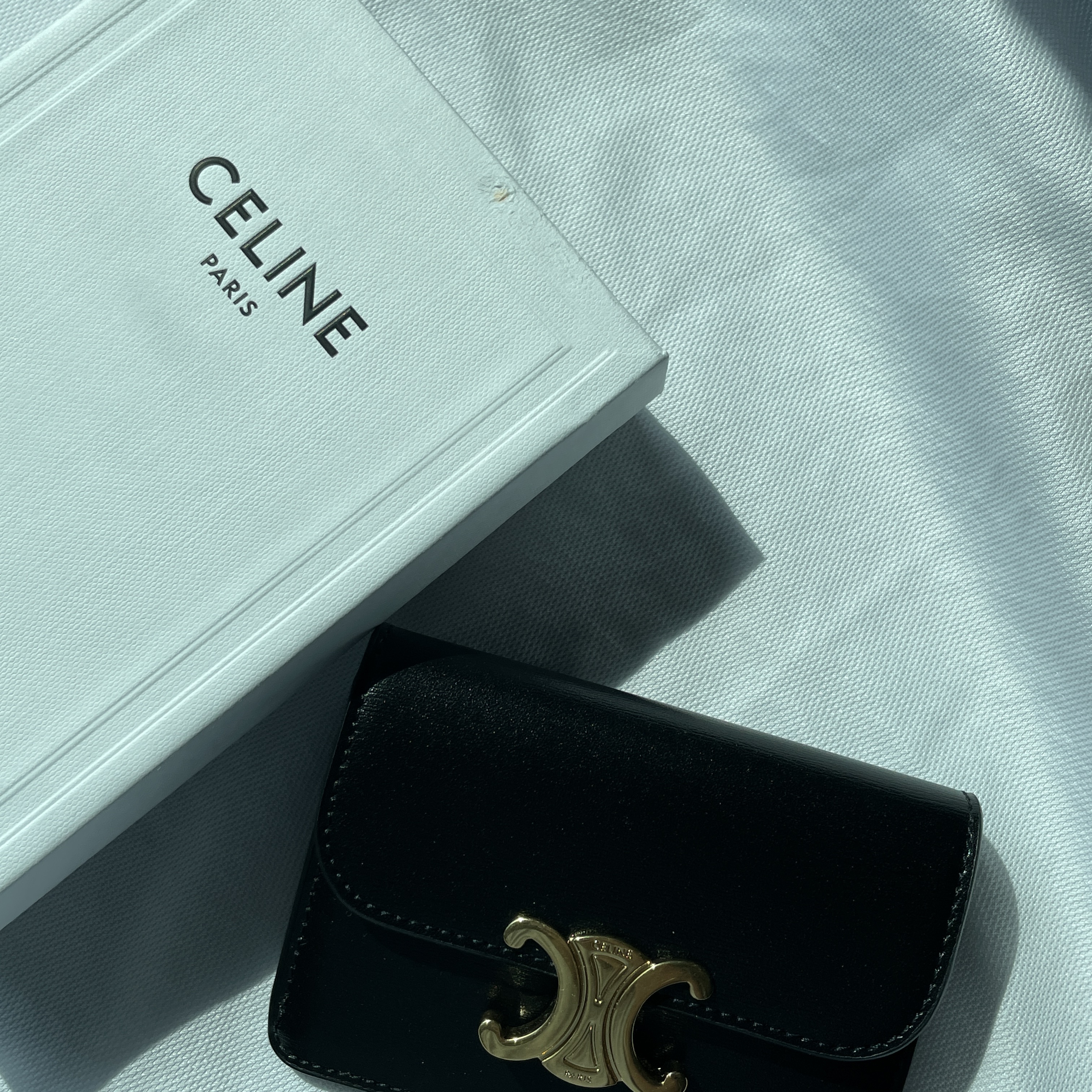 Celine Card Holder with Flap in Shiny Calfskin Black 착용 스타일