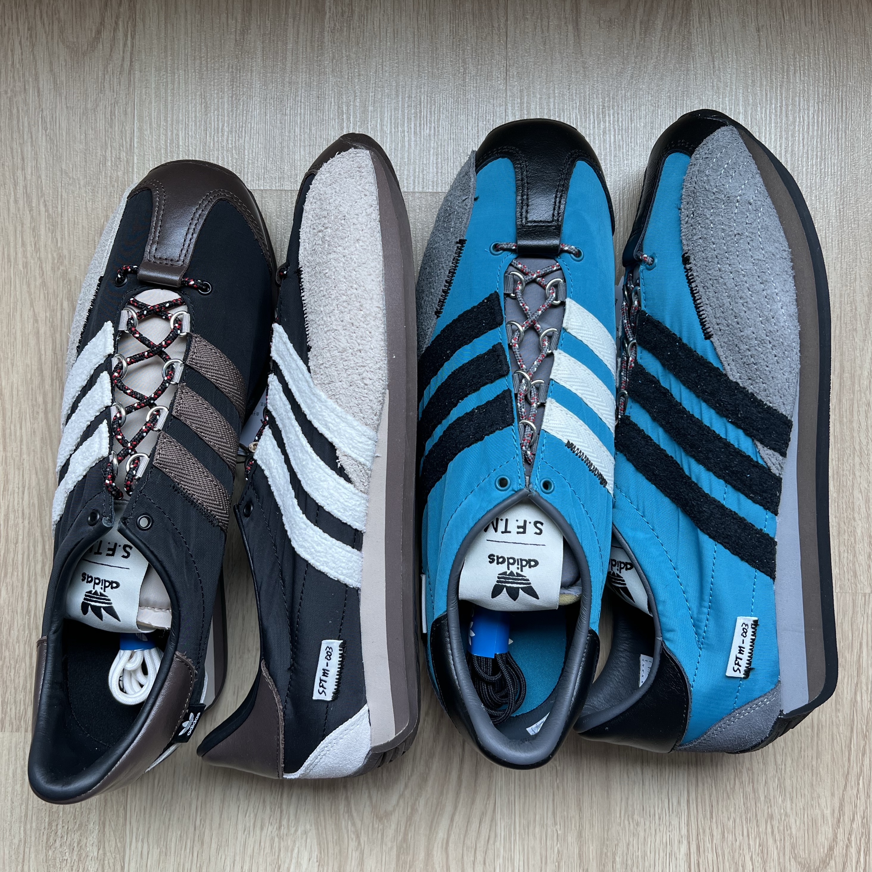 Adidas x Song for the Mute Country OG Core Black Core White, Adidas x Song for the Mute Country OG Active Teal Core Black 착용 스타일