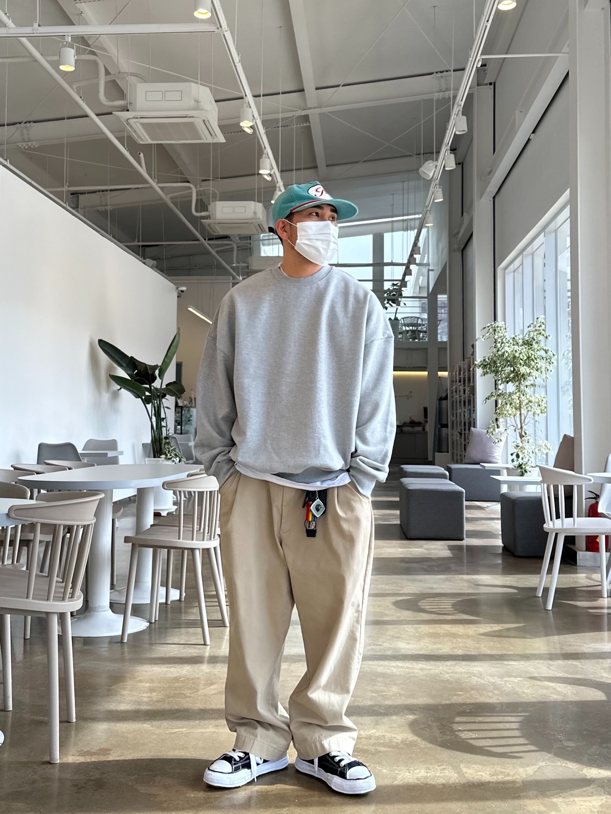 Peaceminusone 5 Panel Ball Cap #2 Mint, Maison Mihara Yasuhiro Peterson OG Sole Canvas Low Sneakers Black 착용 스타일