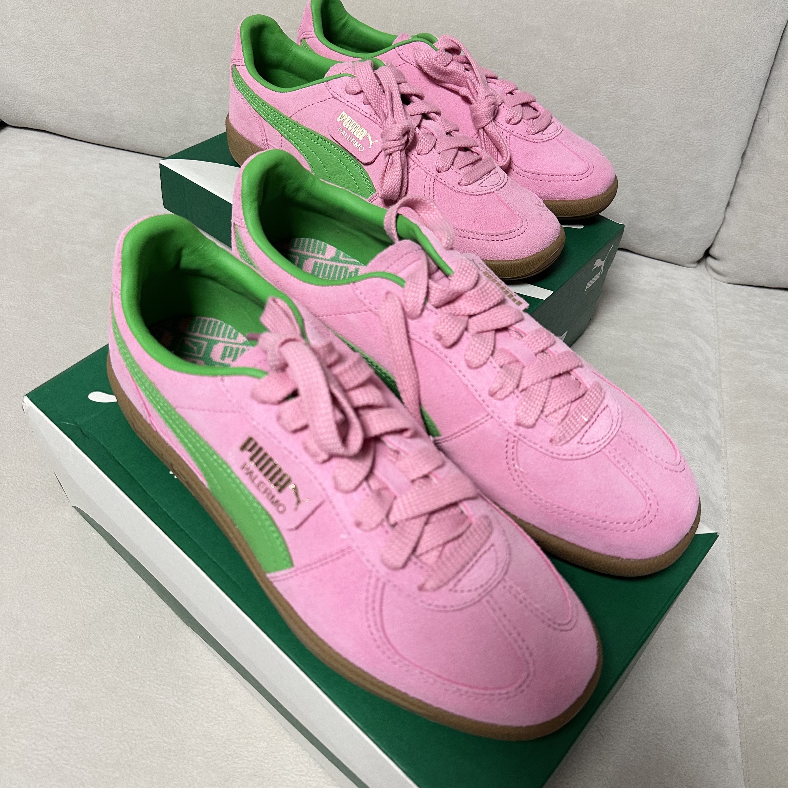(W) Puma Palermo Special Pink Delight Green 착용 스타일