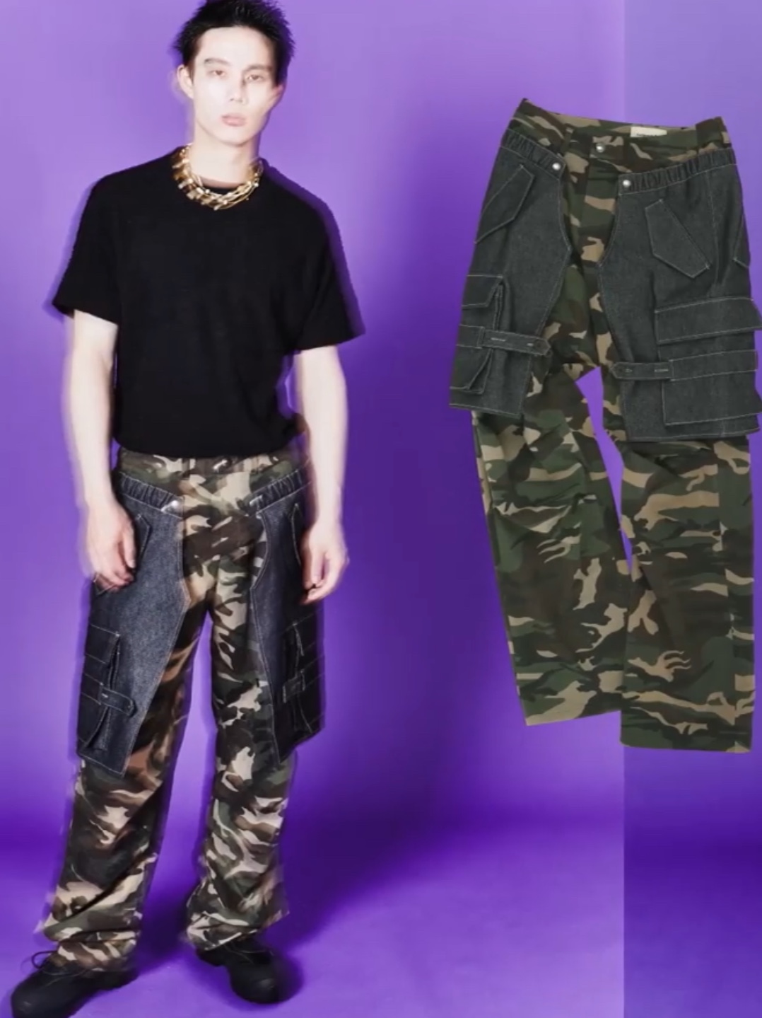 Nos Couleurs x Koin x Llud Rivet Carpenter Pants White, Reebok x Needles Beatnik Moc Modern Beige Extreme Purple 착용 스타일 - 5