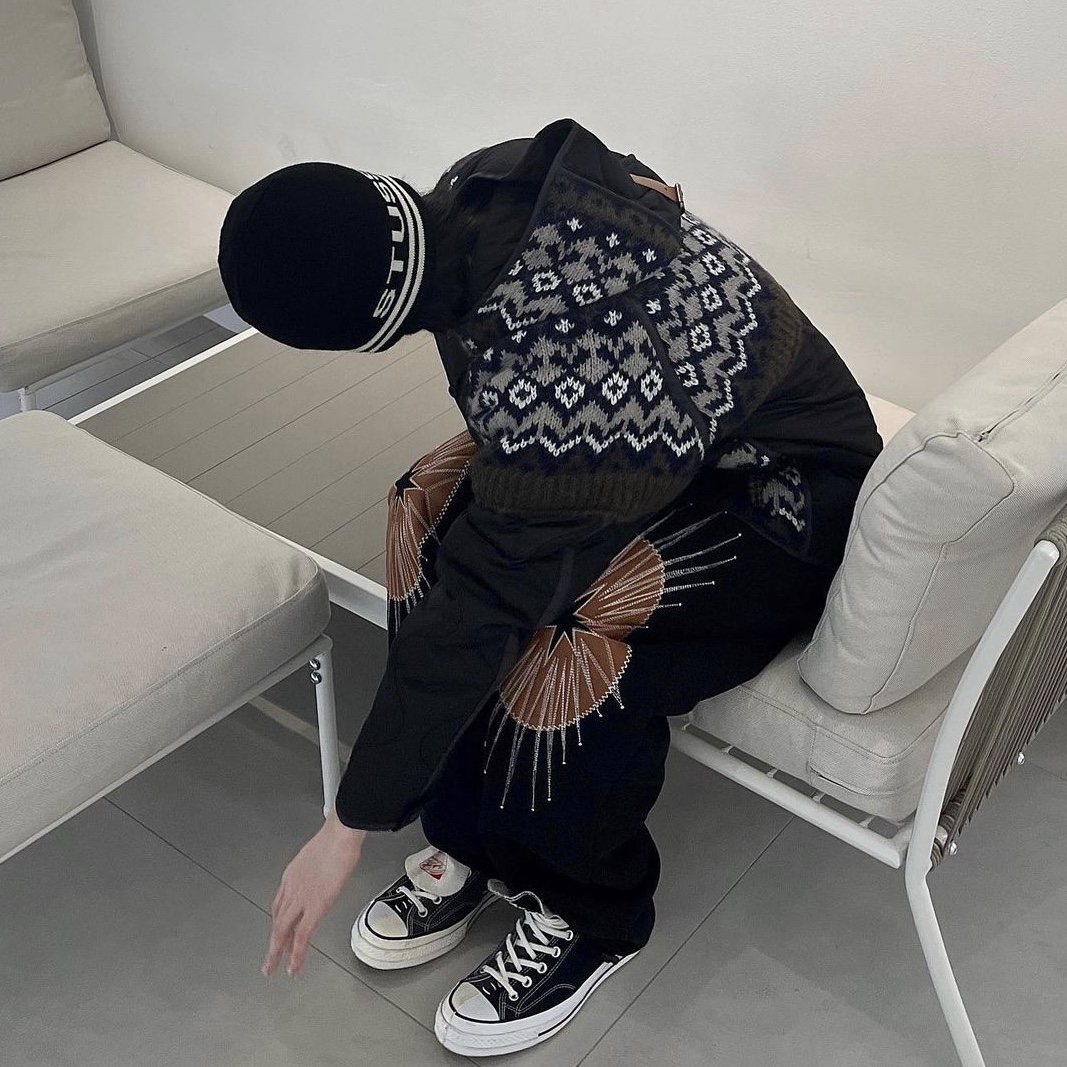 Stussy Jacquard Stripe Skullcap Beanie Black 착용 스타일