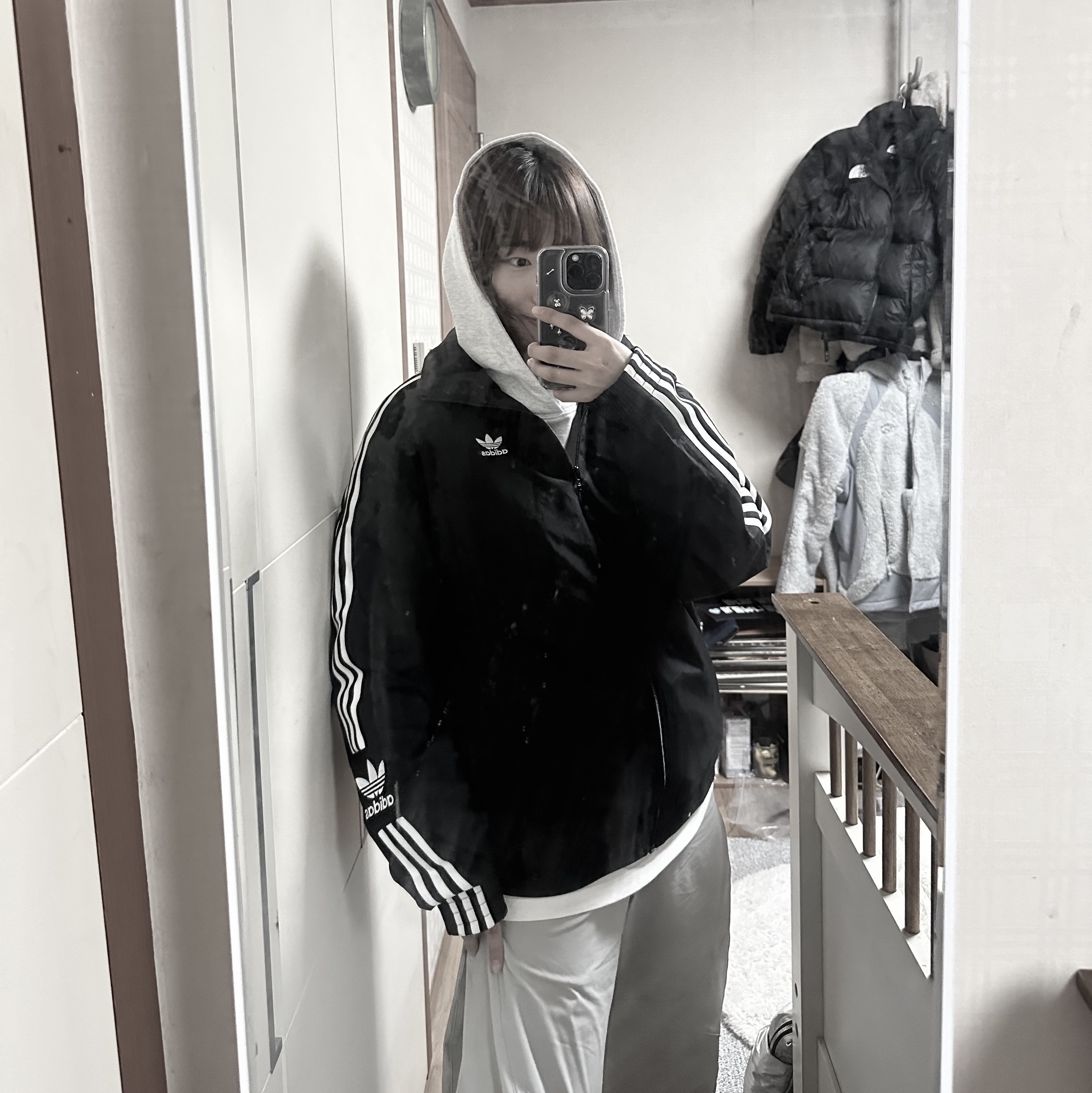 Sansan Gear Biped Hoodie White Melange - 23FW, Adidas x KoRn Track Top Black - KR Sizing 착용 스타일 - 1