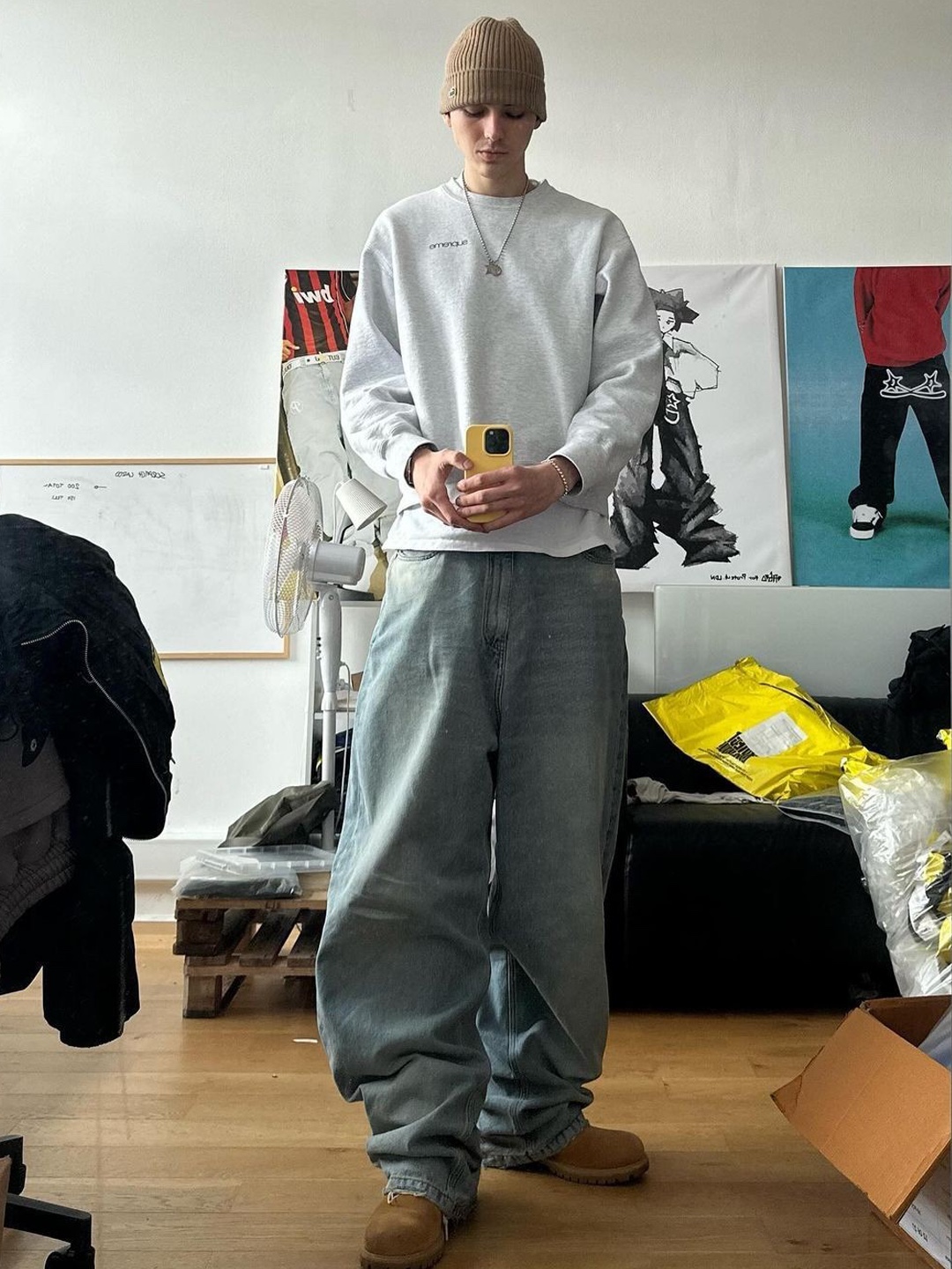 Project G/R Coated Backward Denim Pants Blue, Project G/R Backward Denim Pants Blue 착용 스타일 - 4