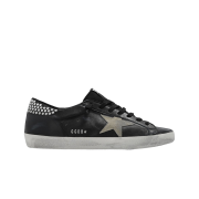 Golden Goose Superstar Black Taupe Silver Heel Tab Sneakers