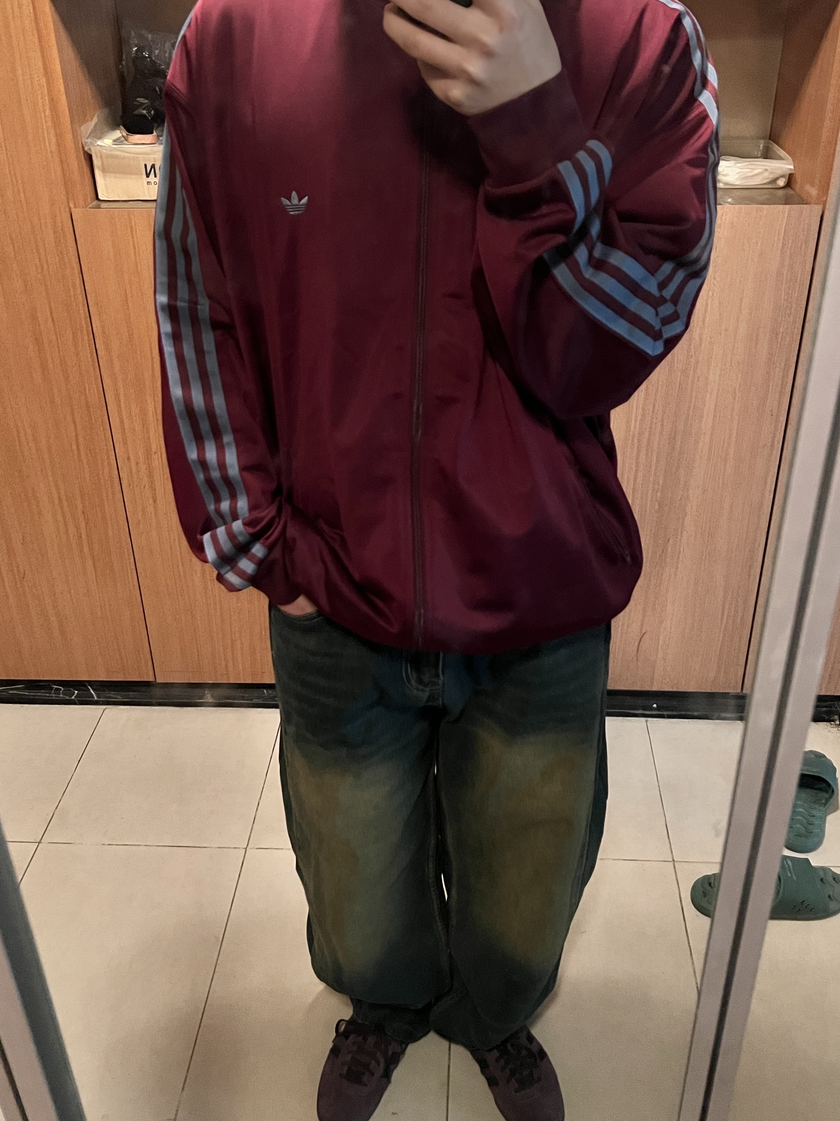 Adidas Originals Beckenbauer Track Jacket Maroon - KR Sizing 착용 스타일