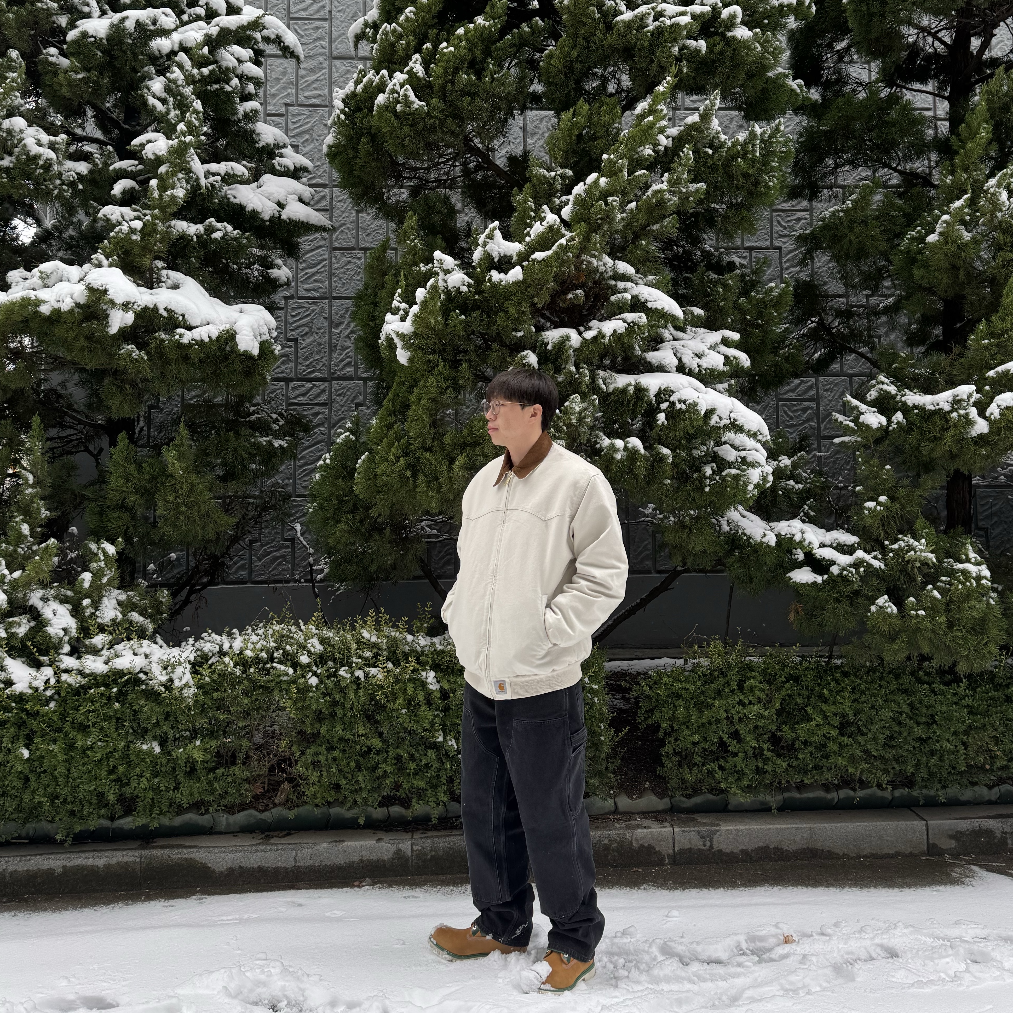 Carhartt WIP OG Santa Fe Jacket Salt Aged Canvas - Winter, Kasina x Timberland 6 In Premium Vibram Gtx Wheat - Wide 착용 스타일 - 3