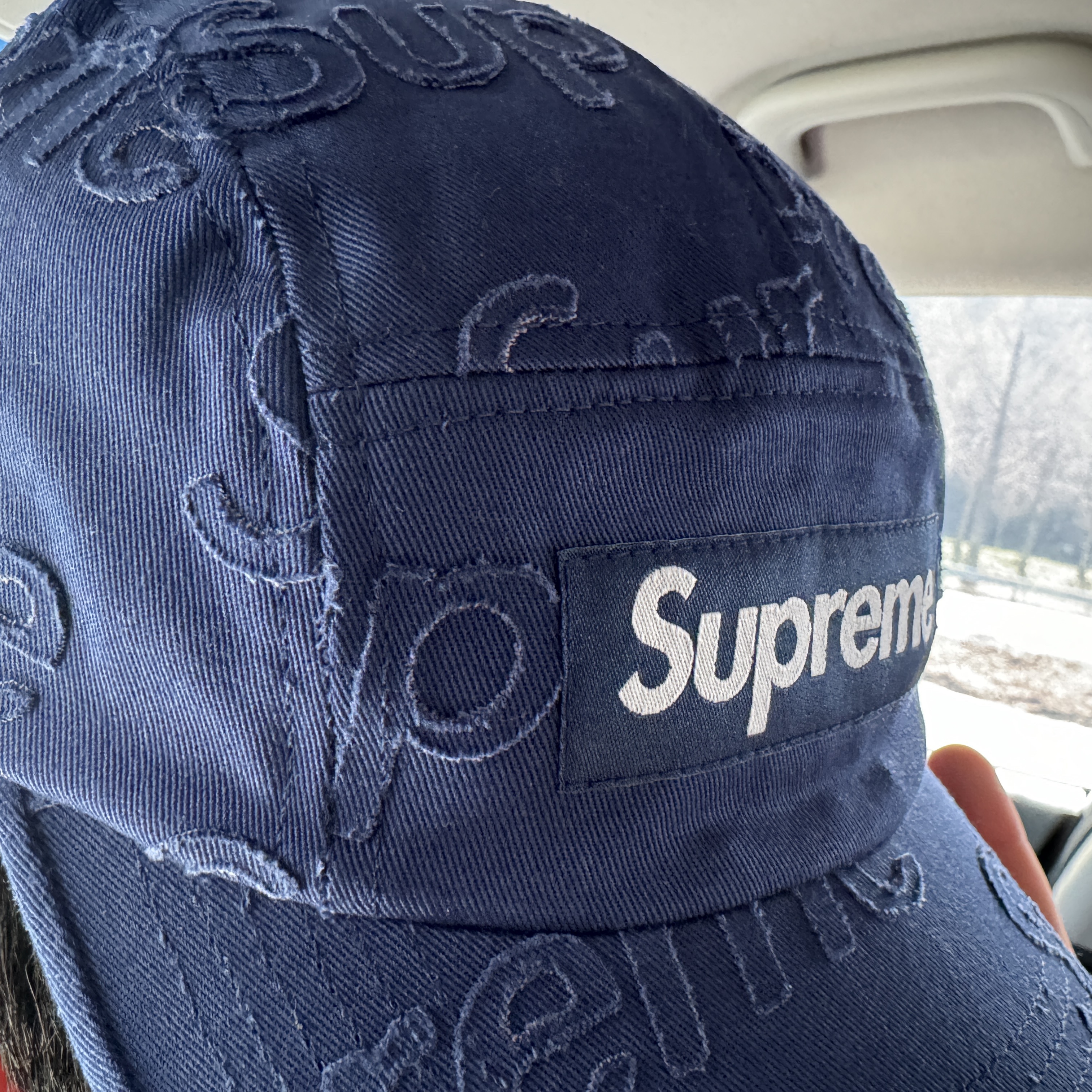 Supreme Lasered Twill Camp Cap Navy - 23SS 착용 스타일