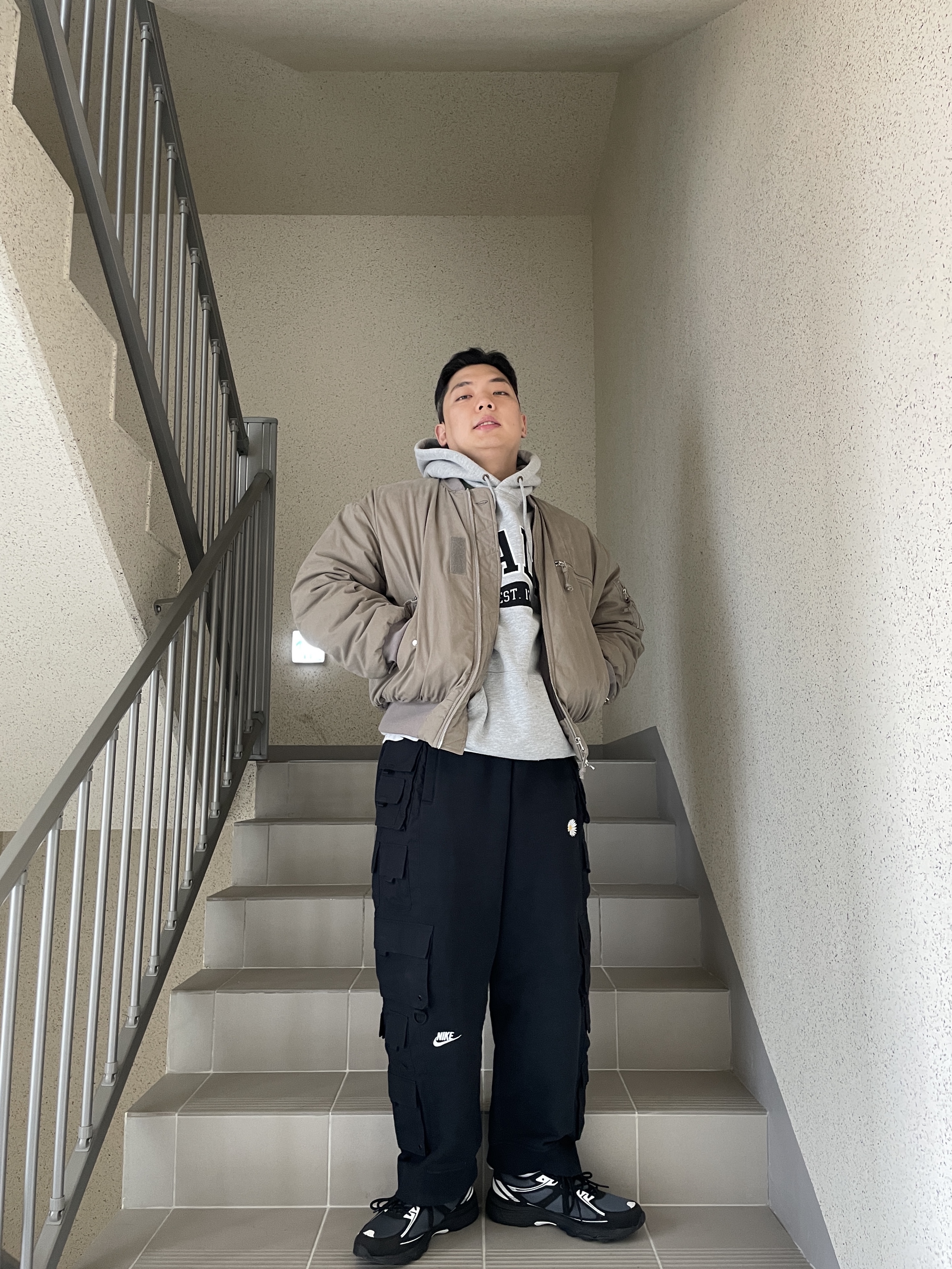 Nike x Peaceminusone Wide Pants Black (DR0096-010), Asics Gel-Venture 6 Carrier Grey 착용 스타일 - 1