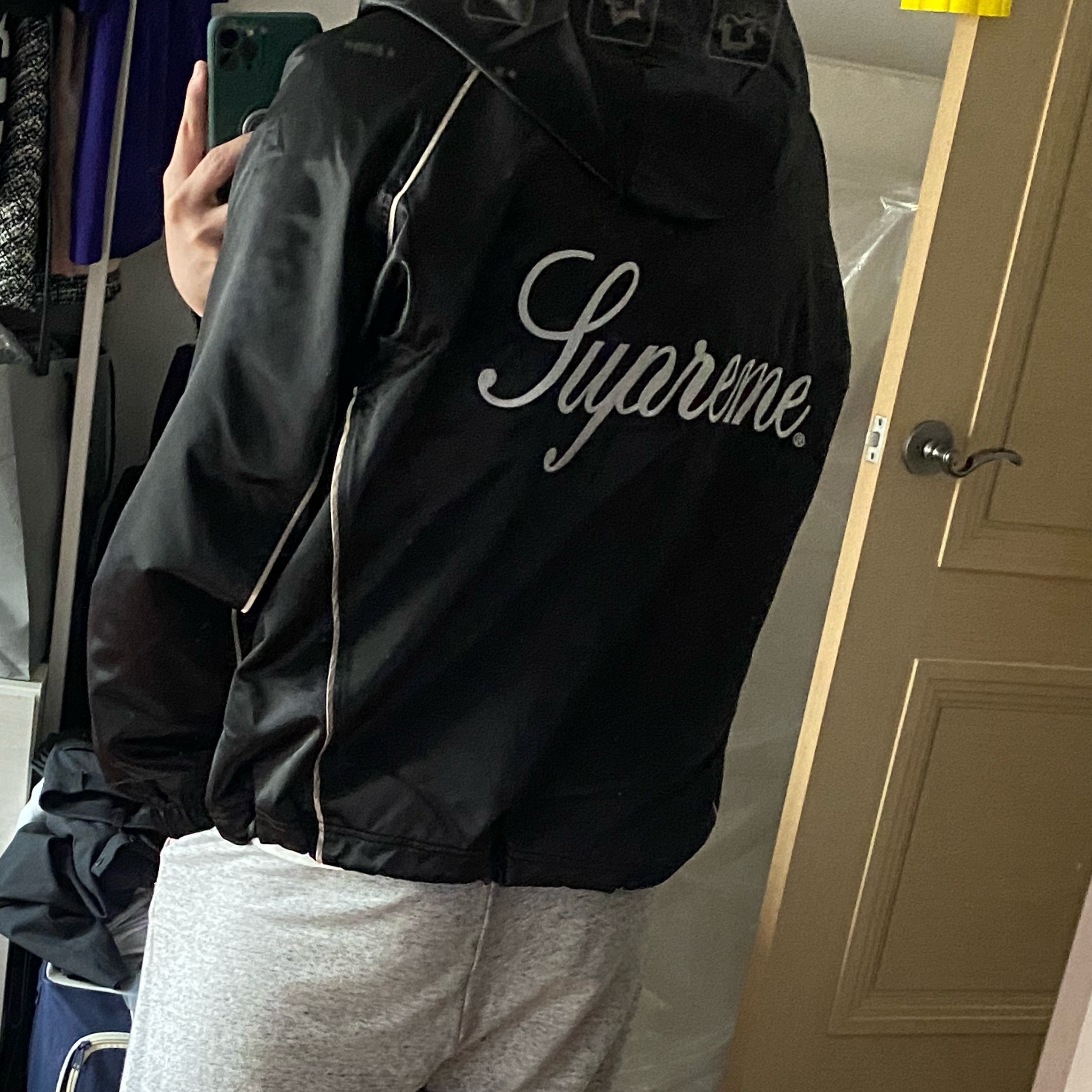 Supreme Satin Hooded Track Jacket Black - 24SS 착용 스타일 - 1