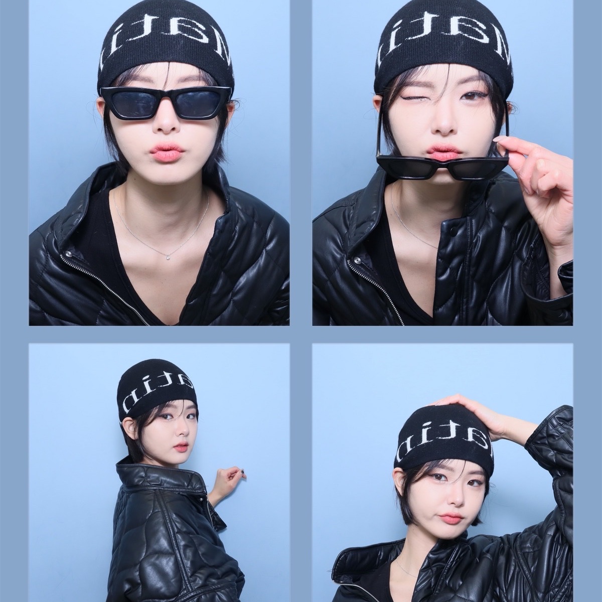 Matin Kim Logo Jacquard Short Beanie Black 착용 스타일 - 2