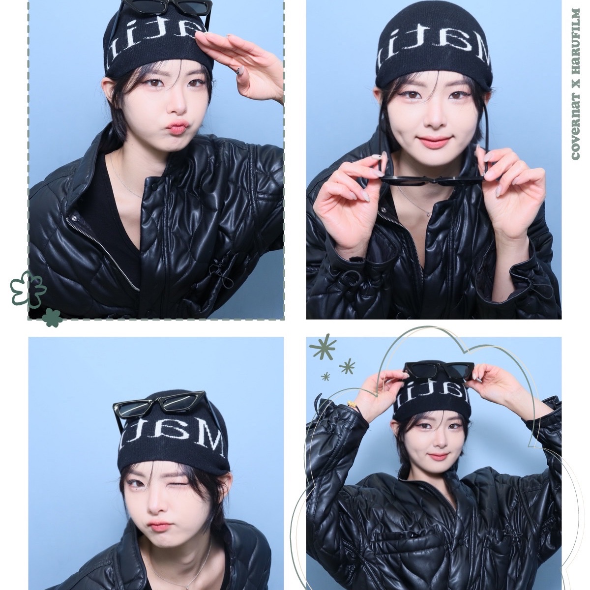 Matin Kim Logo Jacquard Short Beanie Black 착용 스타일 - 1