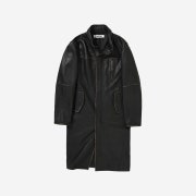 STUDIOTABLE Hand Scratch Leather Long Jacket Black