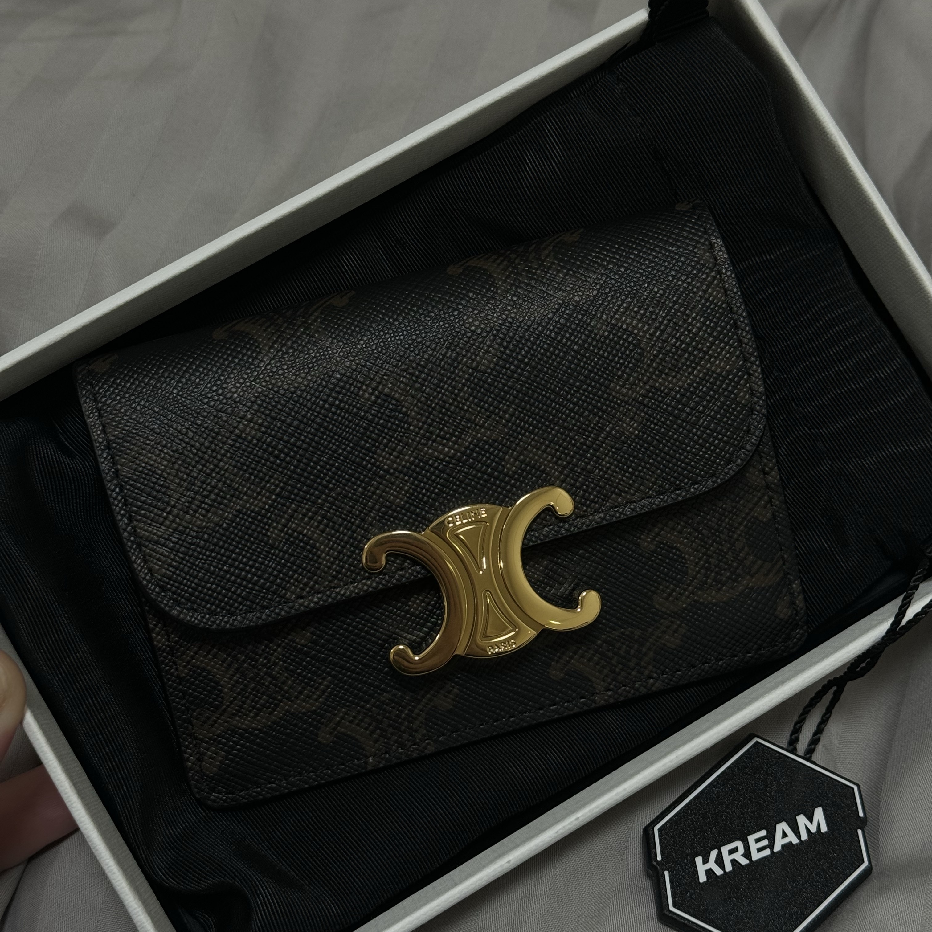 Celine Card Holder with Flap in Triomphe Canvas Tan 착용 스타일