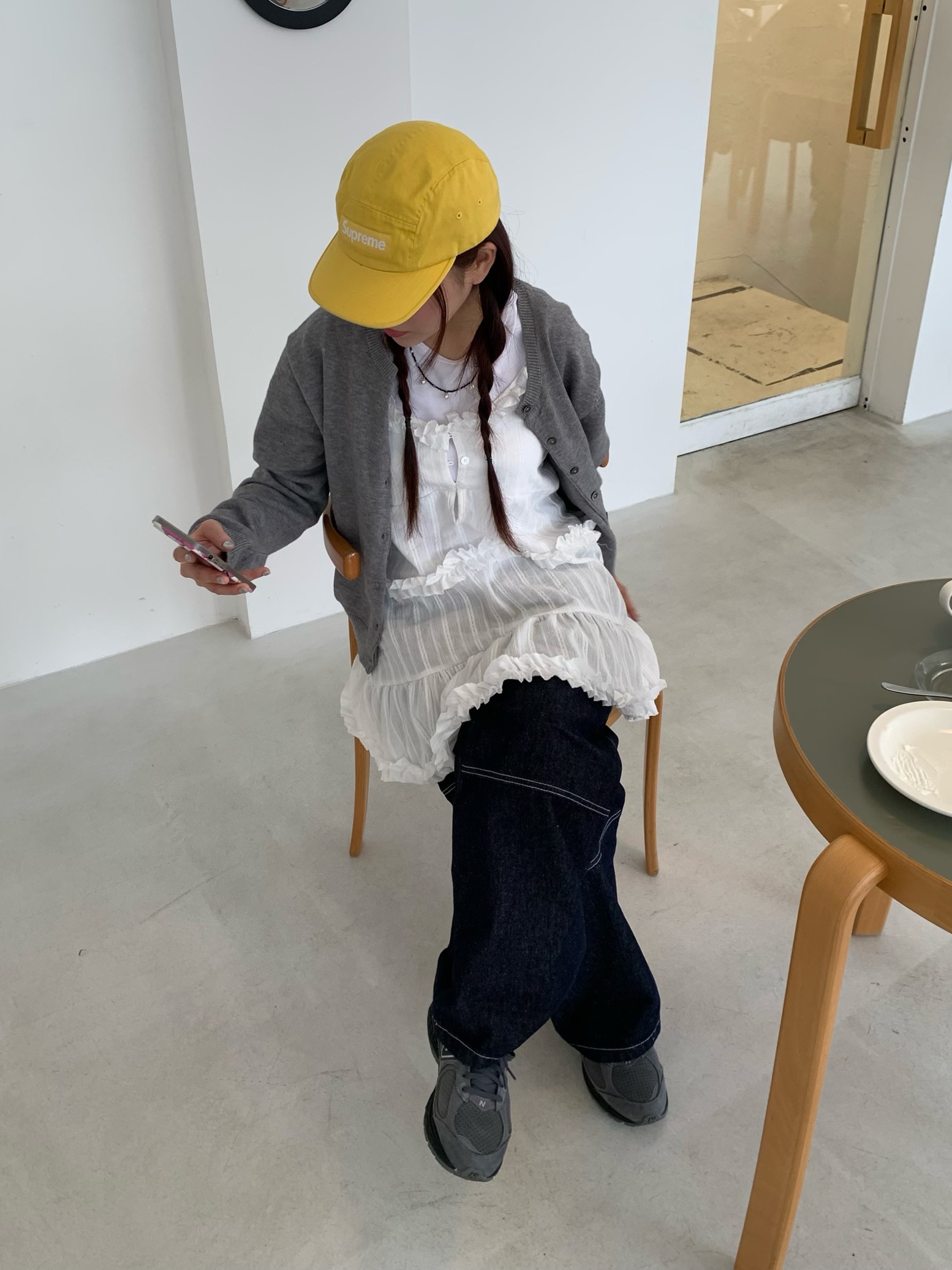 New Balance 2002R Dark Grey, Supreme Washed Chino Twill Camp Cap Yellow - 23SS 착용 스타일