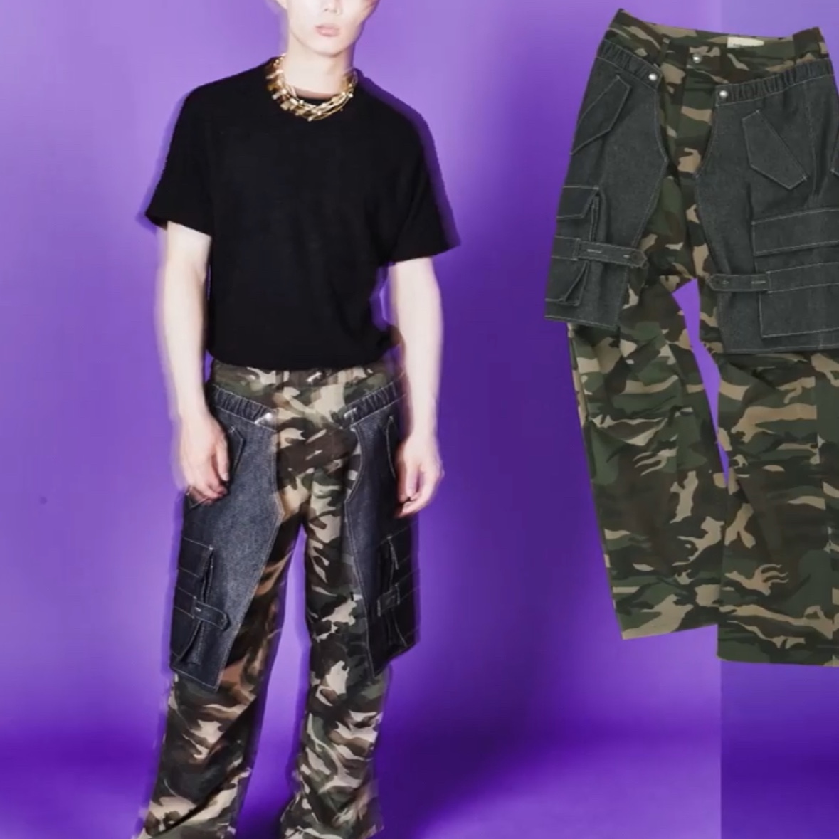 [KREAM 단독] ADSB Andersson Bell Raptor Layered Cargo Pants Indigo Green 착용 스타일 - 4