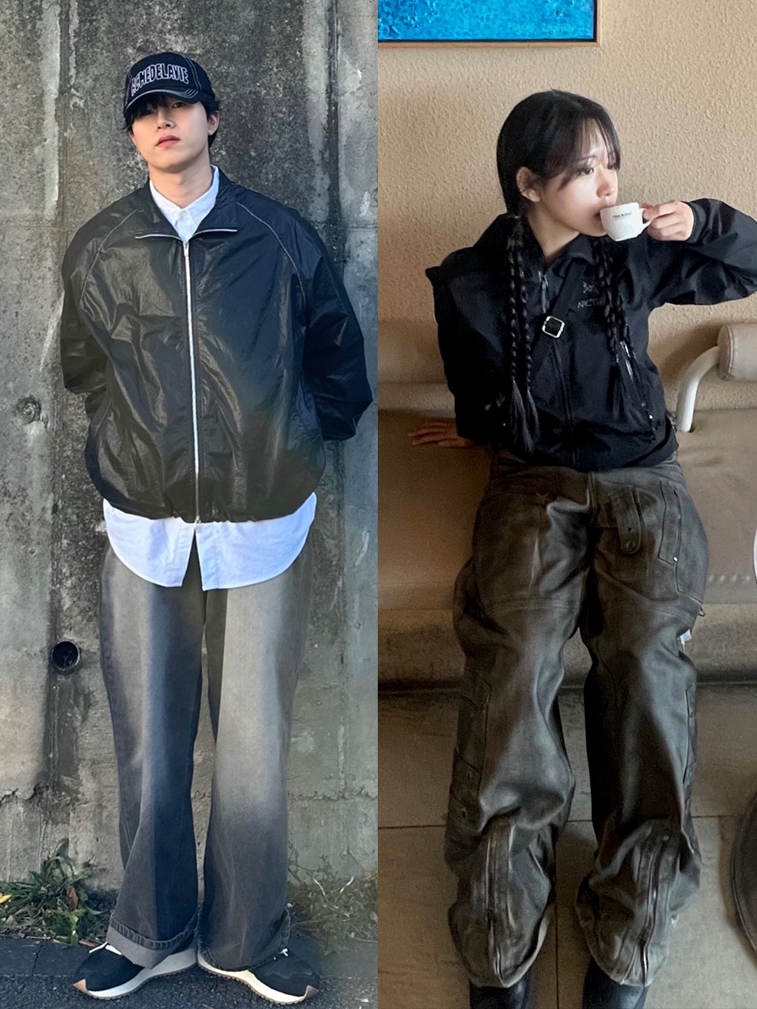 Arc'teryx Beta LT Jacket Black, Ader Error Plue Windbreaker Z-Blue 착용 스타일 - 3