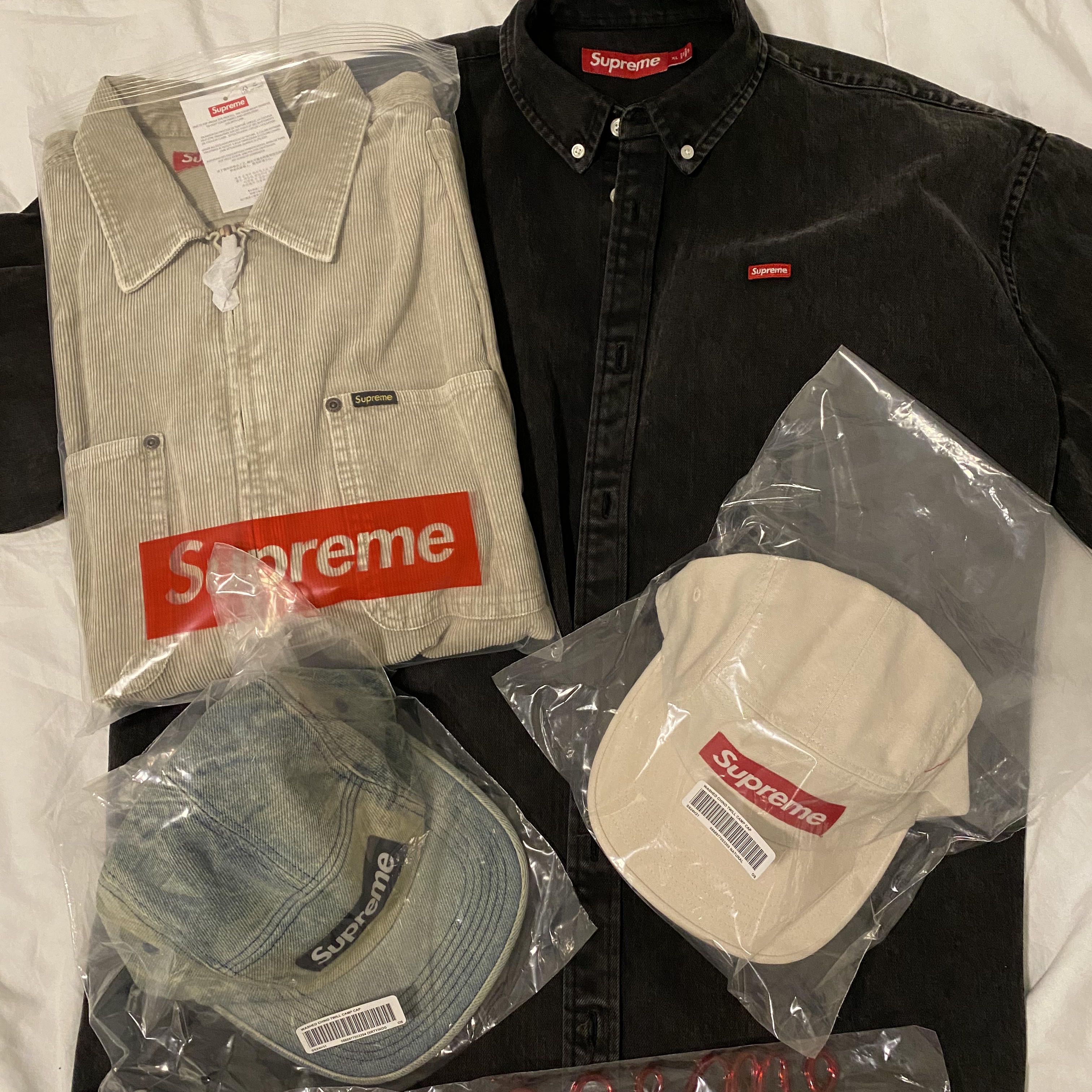 Supreme Washed Corduroy Zip Up Shirt Tan - 24SS, Supreme Washed Chino Twill Camp Cap Natural - 24SS 착용 스타일 - 1