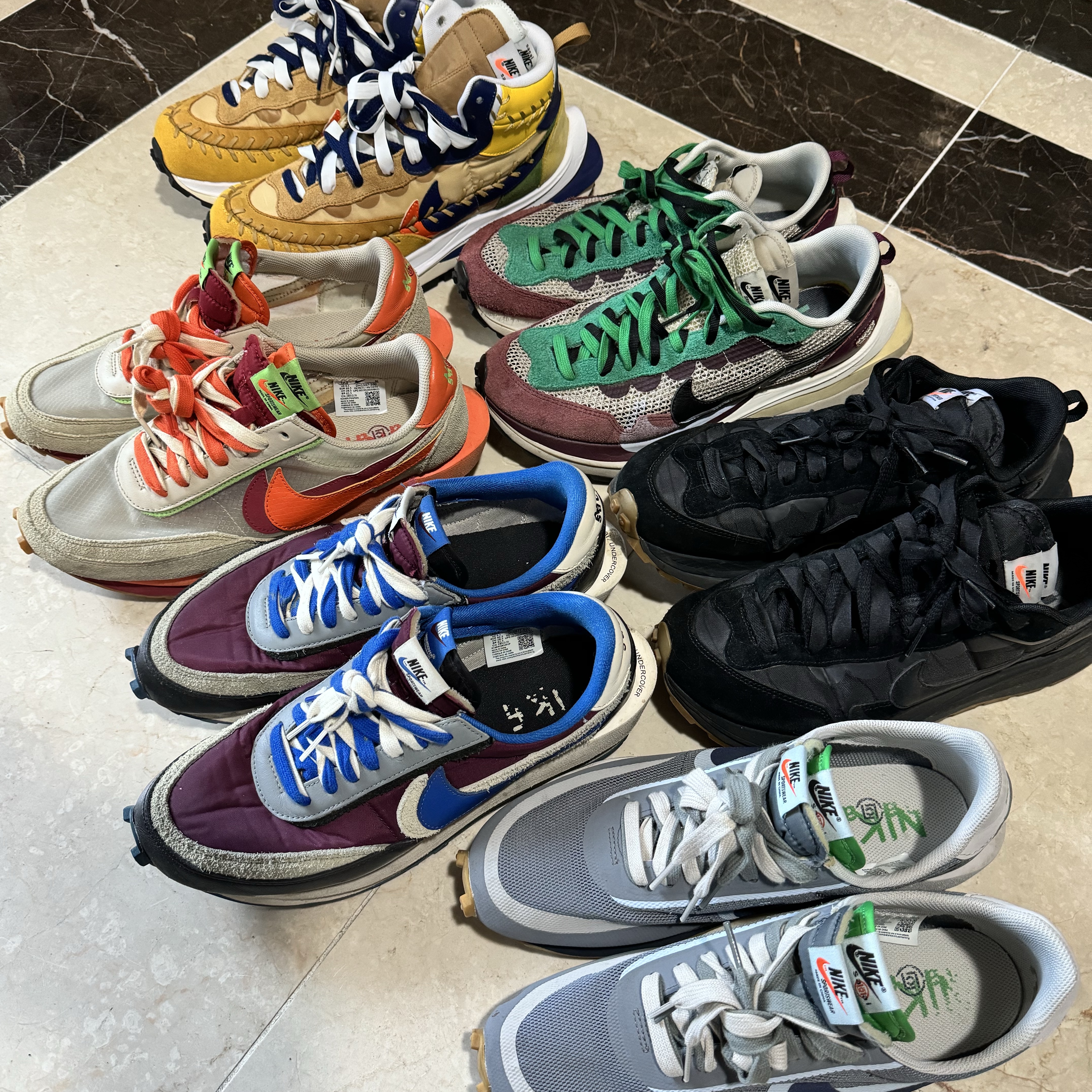 Nike x Sacai x Jean Paul Gaultier VaporWaffle Sesame Blue Void, Essentials Nylon Fleece Hooded Sweater Seal - 24SS 착용 스타일 - 4
