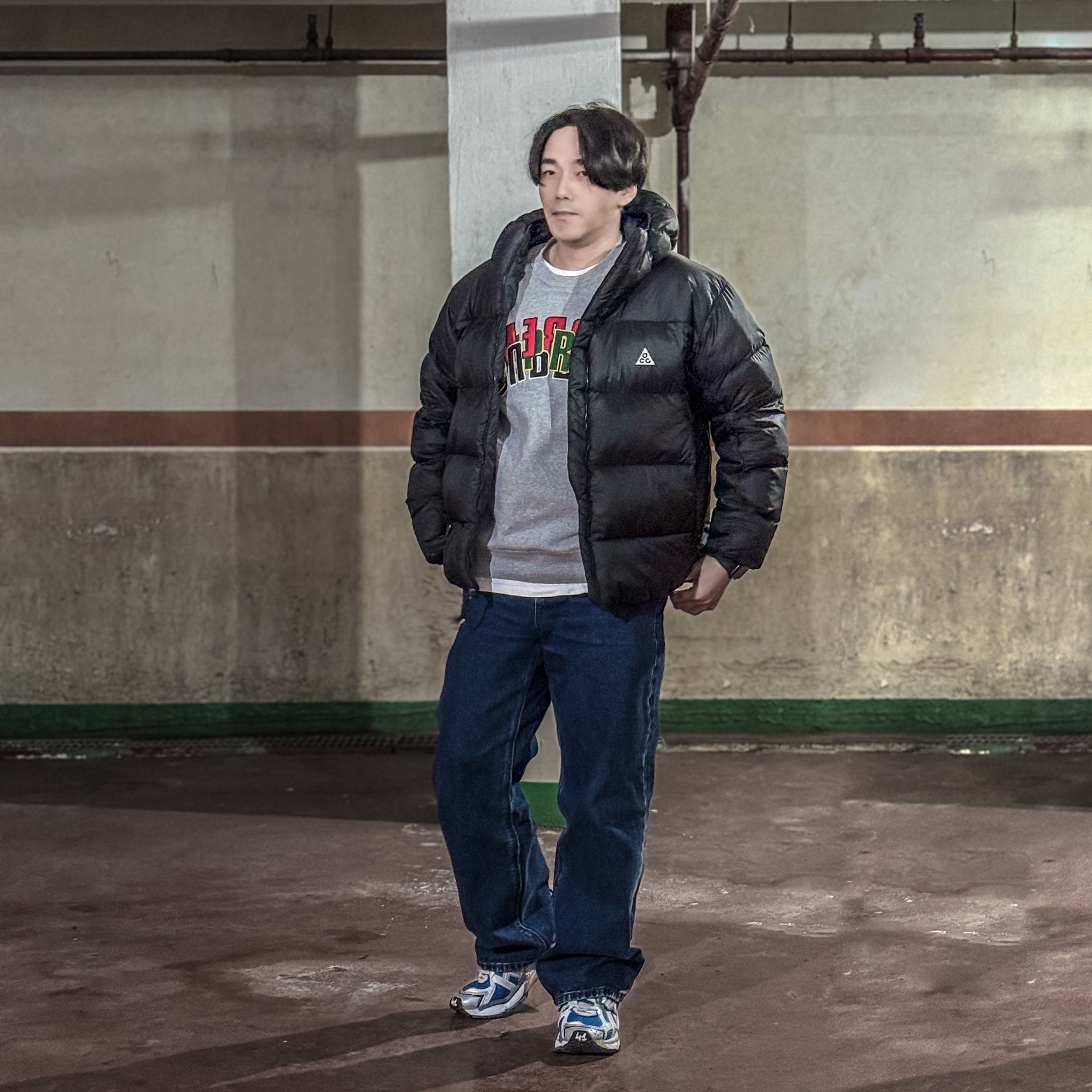 Nike ACG Therma-Fit ADV Lunar Lake Puffer Jacket Black - Asia, Supreme Stacked Crewneck Heather Grey - 21SS 착용 스타일